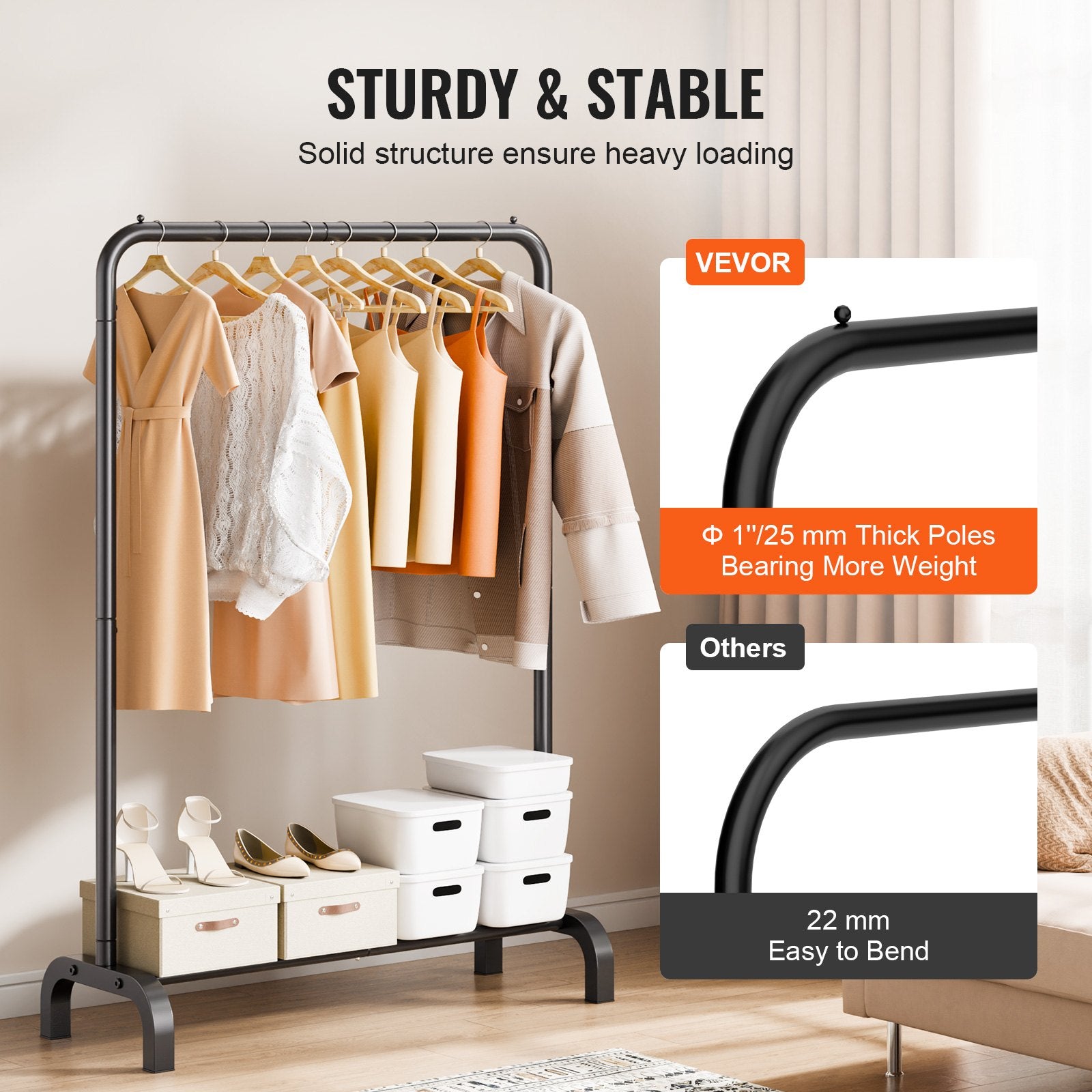 Clothing & Wardrobe Storage: VEVOR Clothes Rack, Heavy Duty Clothing Garment Rack with Hanging Rod and Bottom Storage Area, Clothing Rack for Bedroom Guest Room