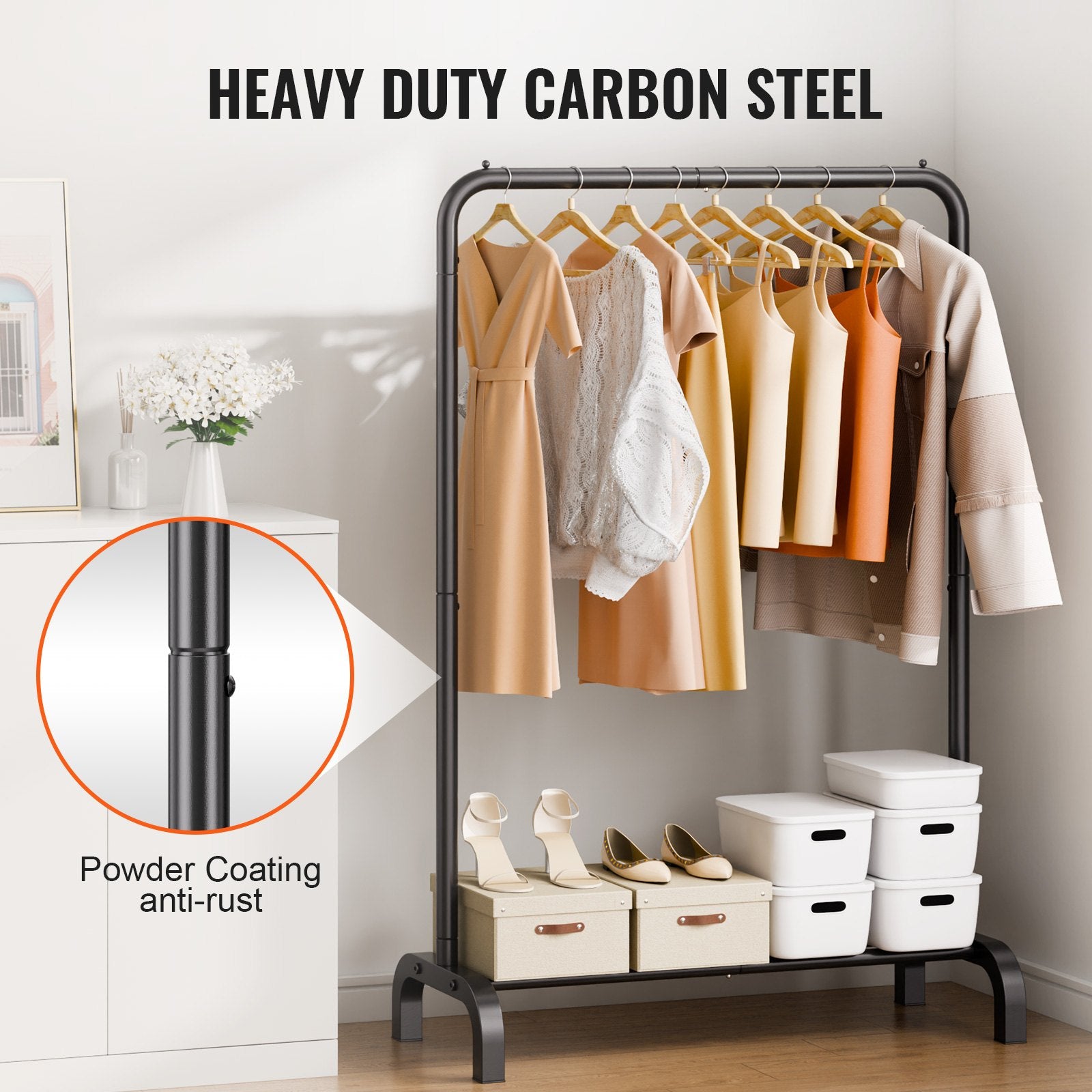 Clothing & Wardrobe Storage: VEVOR Clothes Rack, Heavy Duty Clothing Garment Rack with Hanging Rod and Bottom Storage Area, Clothing Rack for Bedroom Guest Room
