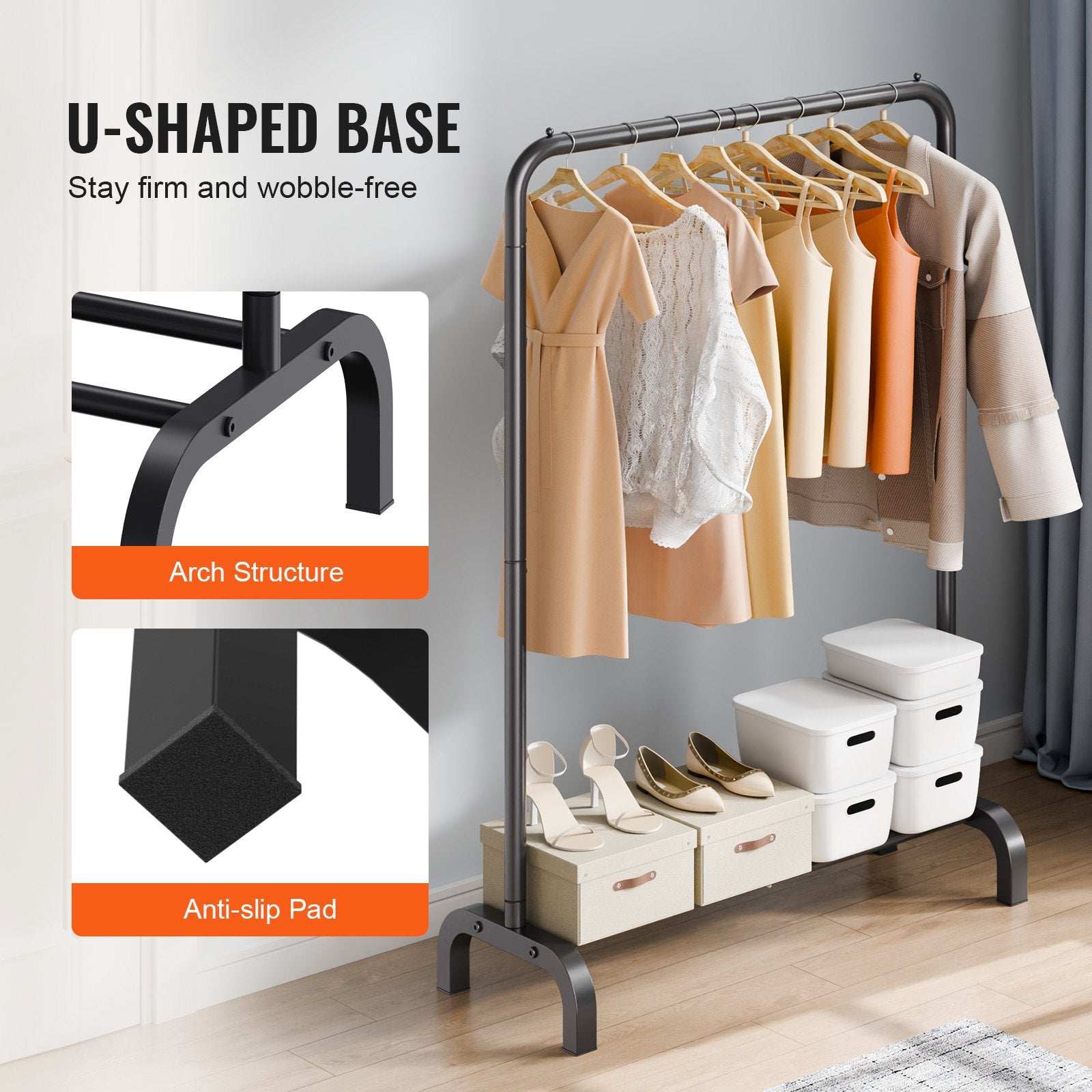 Clothing & Wardrobe Storage: VEVOR Clothes Rack, Heavy Duty Clothing Garment Rack with Hanging Rod and Bottom Storage Area, Clothing Rack for Bedroom Guest Room