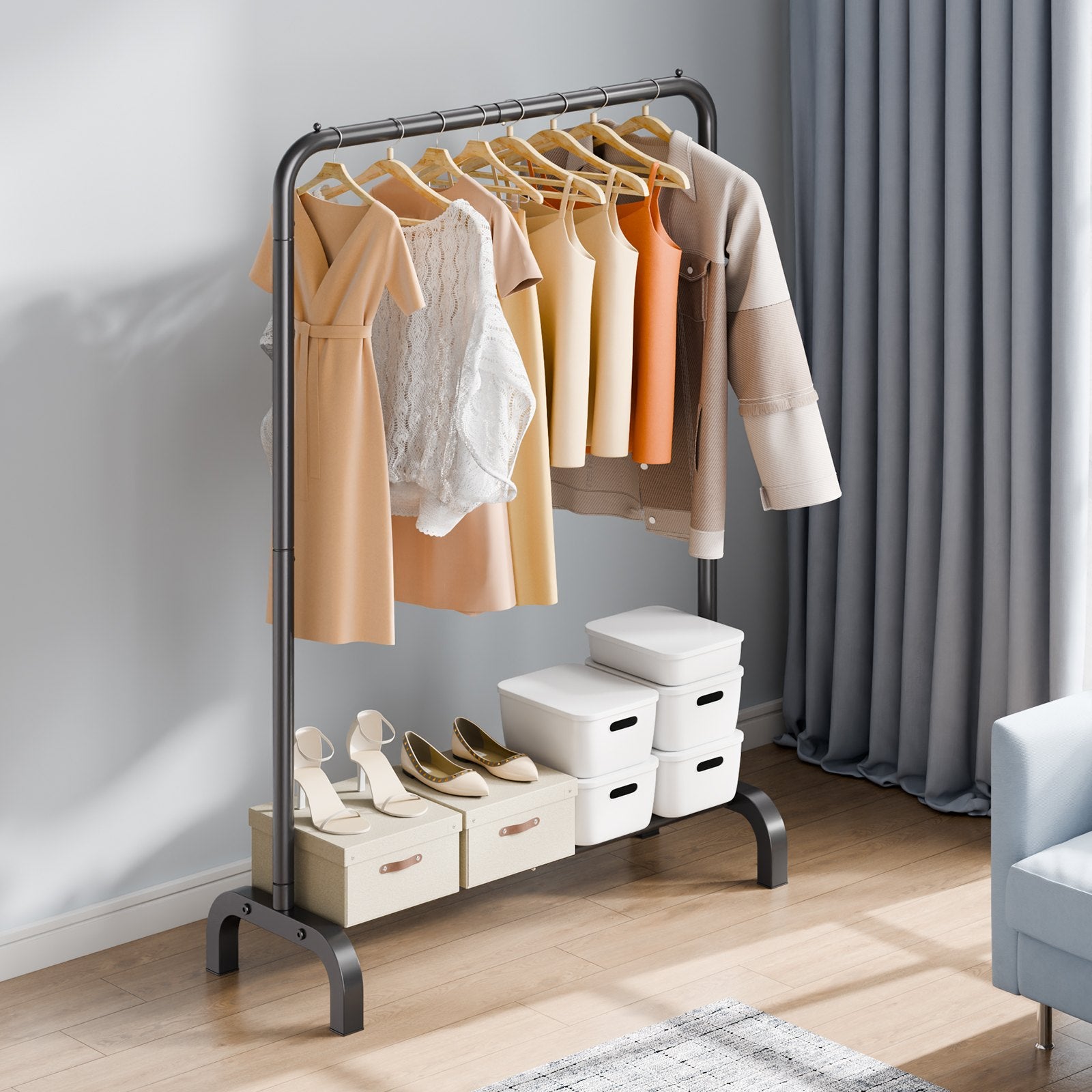 Clothing & Wardrobe Storage: VEVOR Clothes Rack, Heavy Duty Clothing Garment Rack with Hanging Rod and Bottom Storage Area, Clothing Rack for Bedroom Guest Room