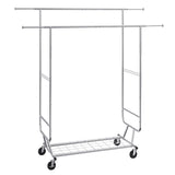 Clothing & Wardrobe Storage: VEVOR Heavy Duty Clothes Rack, Double Hanging Rod Clothing Garment Rack for Hanging Clothes, Adjustable Height and Extendable Length Clothing Rack with Bottom Storage Area, 272 KG Load Capacity