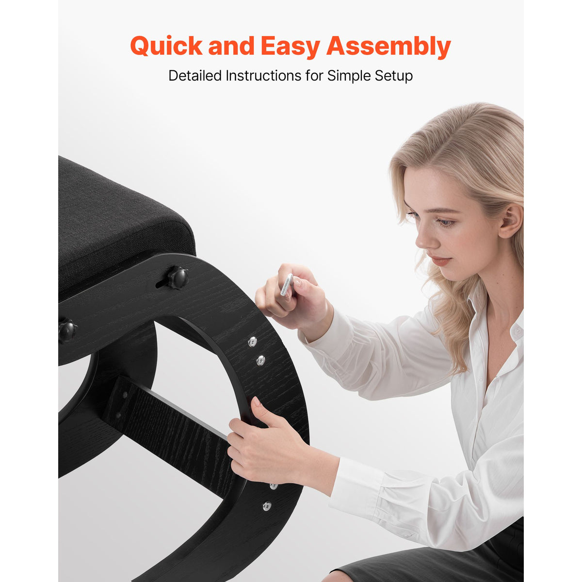 Ergonomic Kneeling Chair, Wooden Posture Knee Chair with Adjustable Thick Foam Cushions & Solid Wood Frame, Adjustable Height, Relief for Neck or Back Pain for Home, Office or Meditation, Black