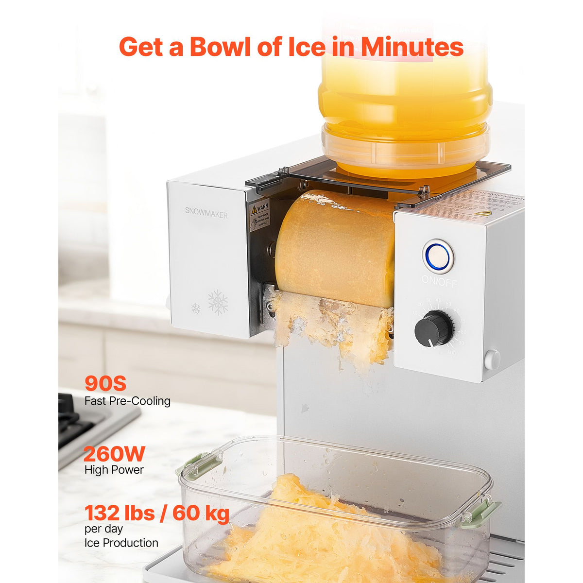Snowflake Ice Machine, 60KG/24H Snowflake Ice Maker, Ice-Shaver Machine with Stainless Steel Blade, Electric Snow Cone Maker with 1.8L Tank, 90S Fast Pre-Cooling, for Home & Small Gatherings