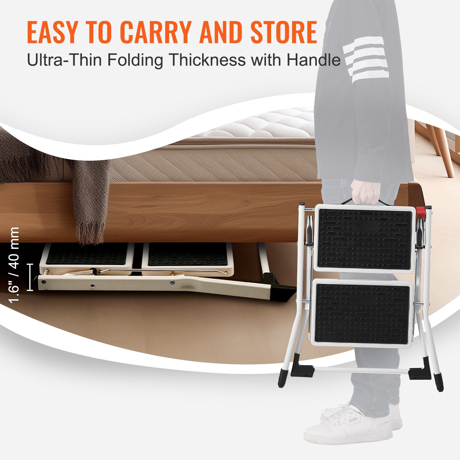 Mobility & Accessibility: VEVOR Step Ladder 2-Step 150kg Capacity, Ergonomic Folding Steel Step Stool with Wide Anti-Slip Pedal, Sturdy Step Stool for Adults Toddlers, Multi-Use for Household, Kitchen, Office, RVs