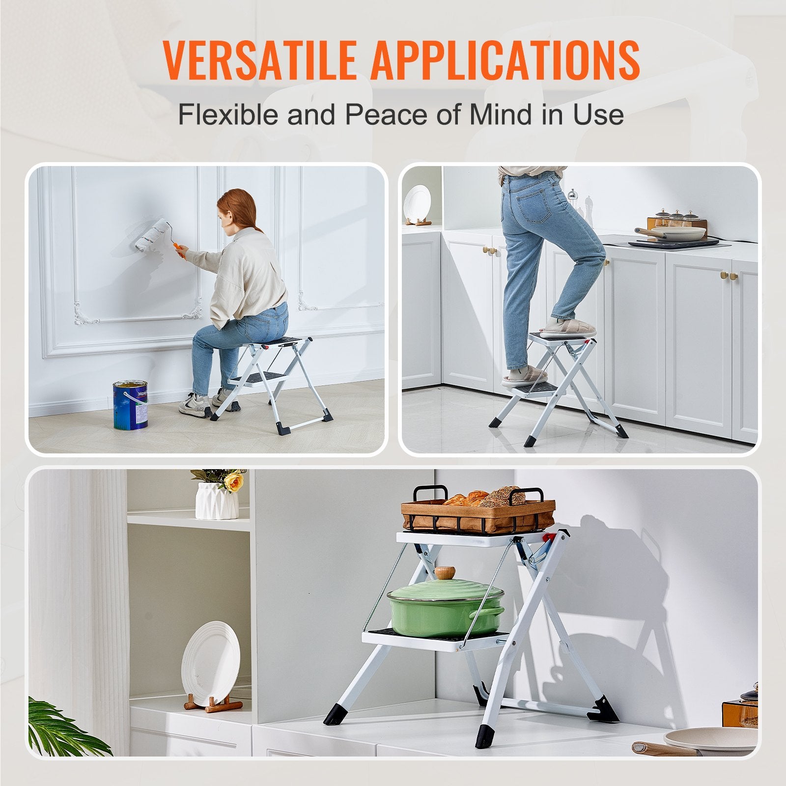 Mobility & Accessibility: VEVOR Step Ladder 2-Step 150kg Capacity, Ergonomic Folding Steel Step Stool with Wide Anti-Slip Pedal, Sturdy Step Stool for Adults Toddlers, Multi-Use for Household, Kitchen, Office, RVs
