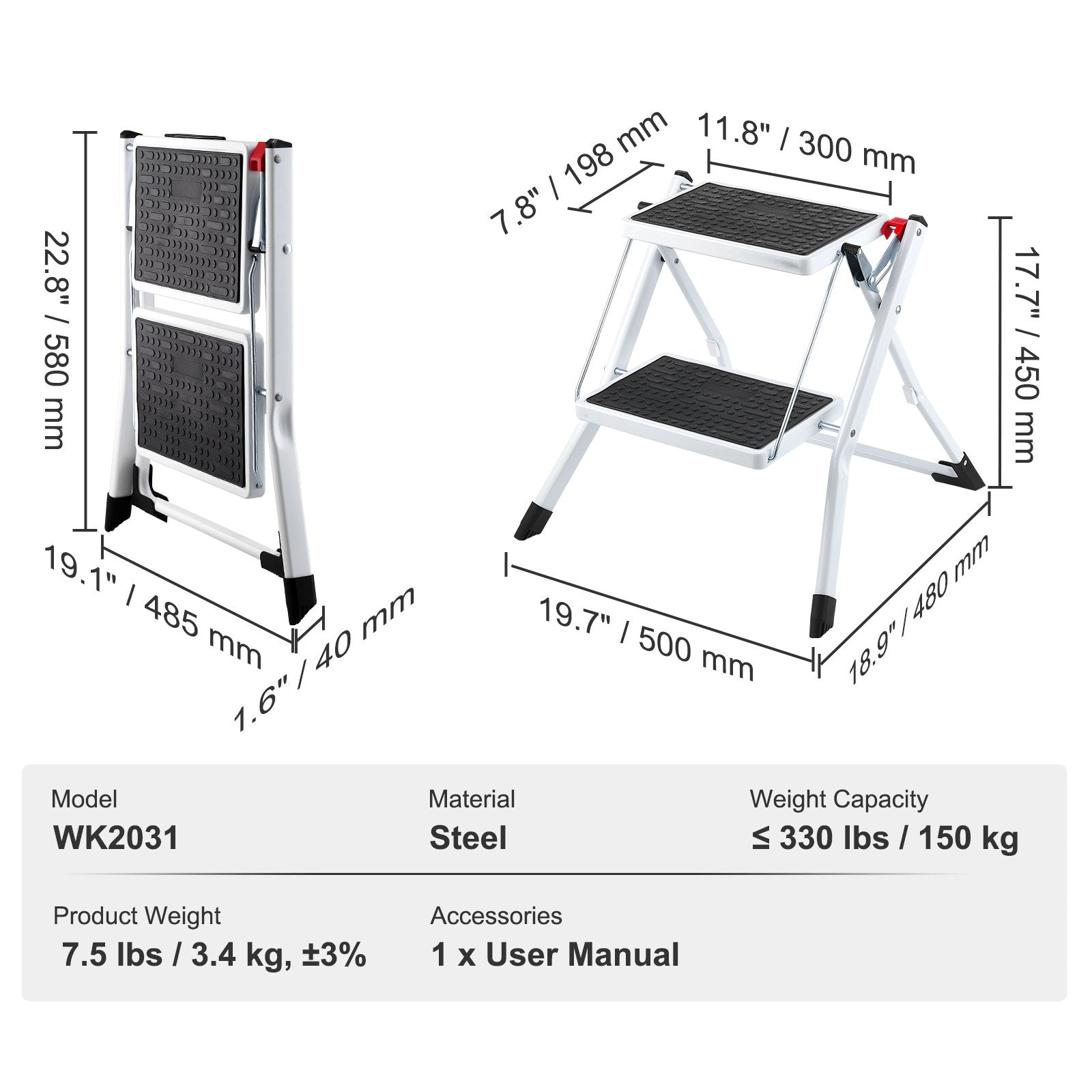 Mobility & Accessibility: VEVOR Step Ladder 2-Step 150kg Capacity, Ergonomic Folding Steel Step Stool with Wide Anti-Slip Pedal, Sturdy Step Stool for Adults Toddlers, Multi-Use for Household, Kitchen, Office, RVs