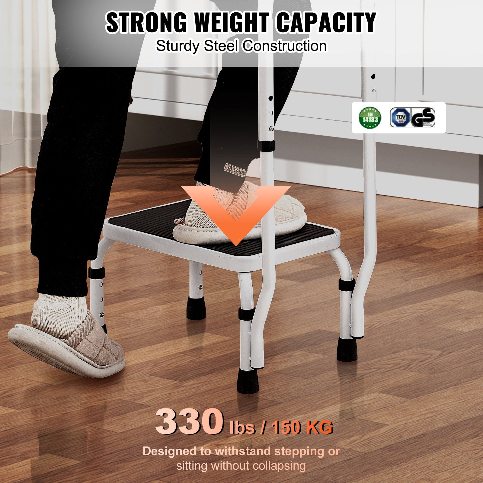 Mobility & Accessibility: VEVOR Step Stool 1-Step 150KG Capacity, 3 Adjustable Height with Handle Steel Step Ladder, Portable Toddler Step Stools for Adults, Non-Slip Sturdy Step Ladders for Office, RVs, Pets