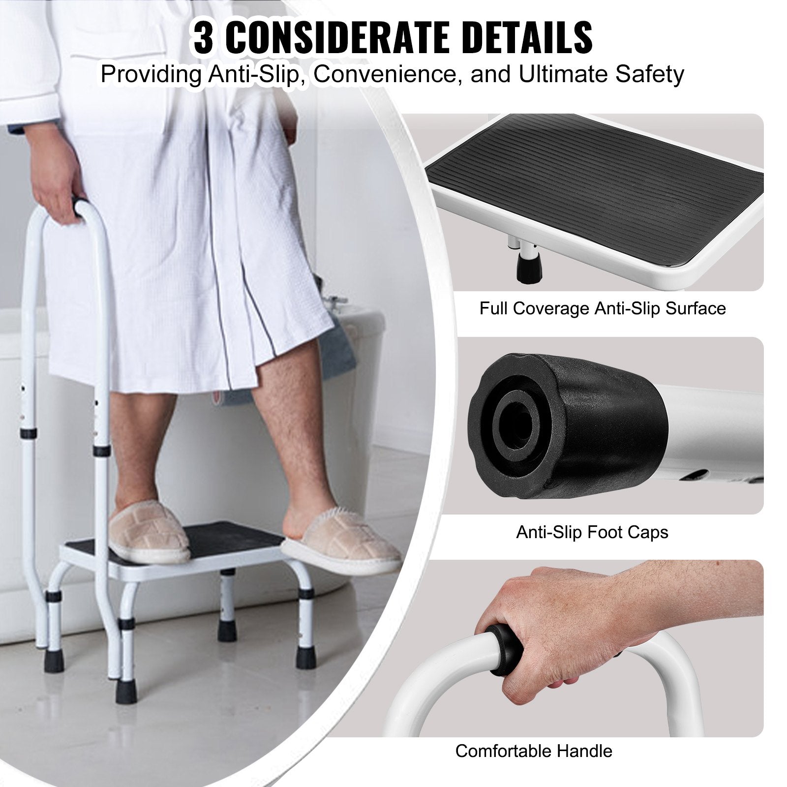 Mobility & Accessibility: VEVOR Step Stool 1-Step 150KG Capacity, 3 Adjustable Height with Handle Steel Step Ladder, Portable Toddler Step Stools for Adults, Non-Slip Sturdy Step Ladders for Office, RVs, Pets