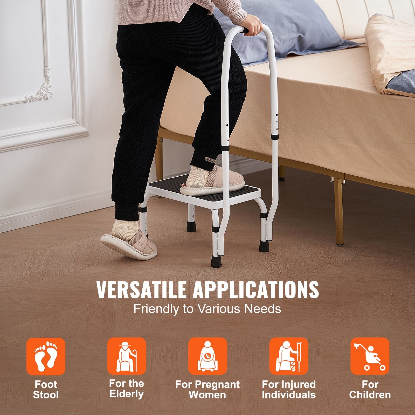 Mobility & Accessibility: VEVOR Step Stool 1-Step 150KG Capacity, 3 Adjustable Height with Handle Steel Step Ladder, Portable Toddler Step Stools for Adults, Non-Slip Sturdy Step Ladders for Office, RVs, Pets
