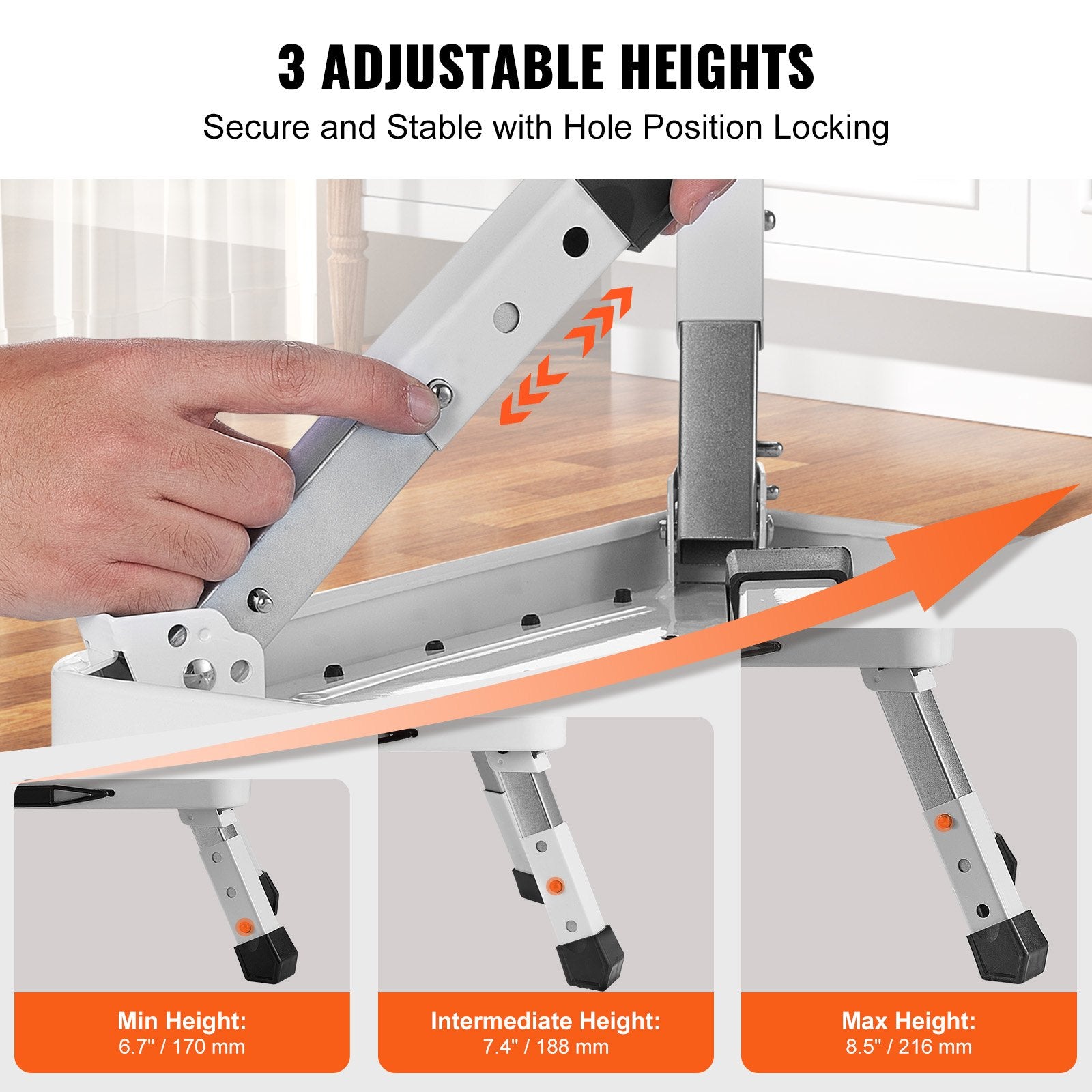 Mobility & Accessibility: VEVOR Step Stool 1-Step 150KG Capacity, Folding Steel Step Ladder 3 Adjustable Height, Portable Toddler Step Stools for Adults, Non-Slip Sturdy Step Ladders for Office, RVs, Pets, Bathrooms,Bedrooms