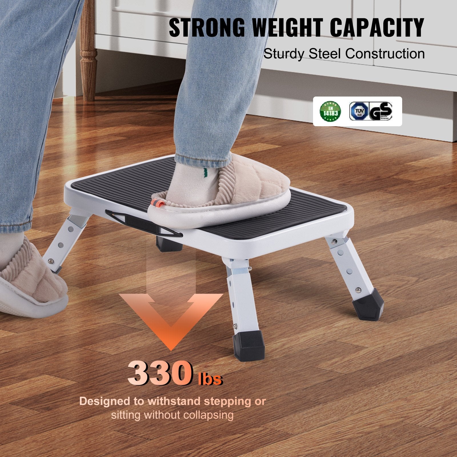 Mobility & Accessibility: VEVOR Step Stool 1-Step 150KG Capacity, Folding Steel Step Ladder 3 Adjustable Height, Portable Toddler Step Stools for Adults, Non-Slip Sturdy Step Ladders for Office, RVs, Pets, Bathrooms,Bedrooms