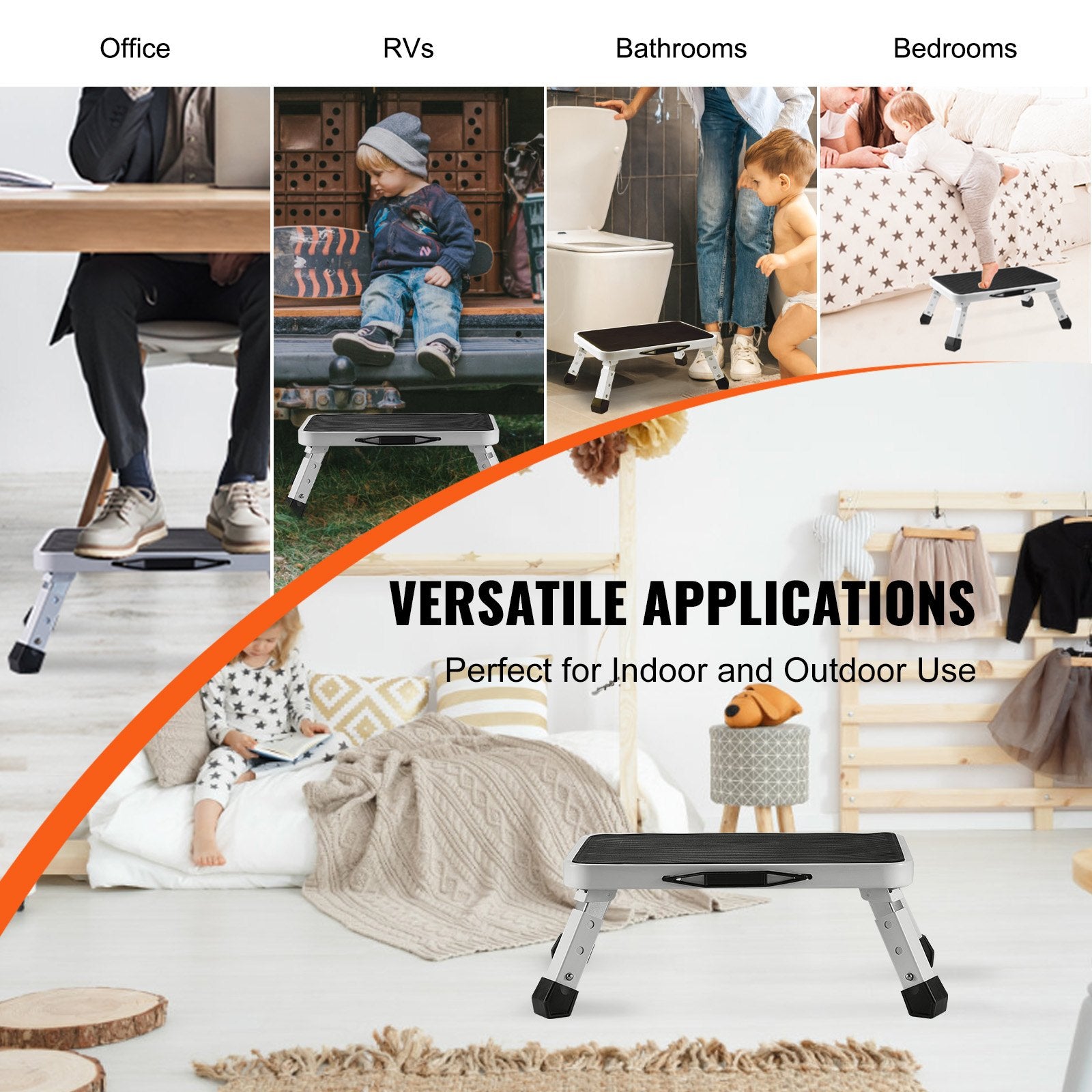 Mobility & Accessibility: VEVOR Step Stool 1-Step 150KG Capacity, Folding Steel Step Ladder 3 Adjustable Height, Portable Toddler Step Stools for Adults, Non-Slip Sturdy Step Ladders for Office, RVs, Pets, Bathrooms,Bedrooms