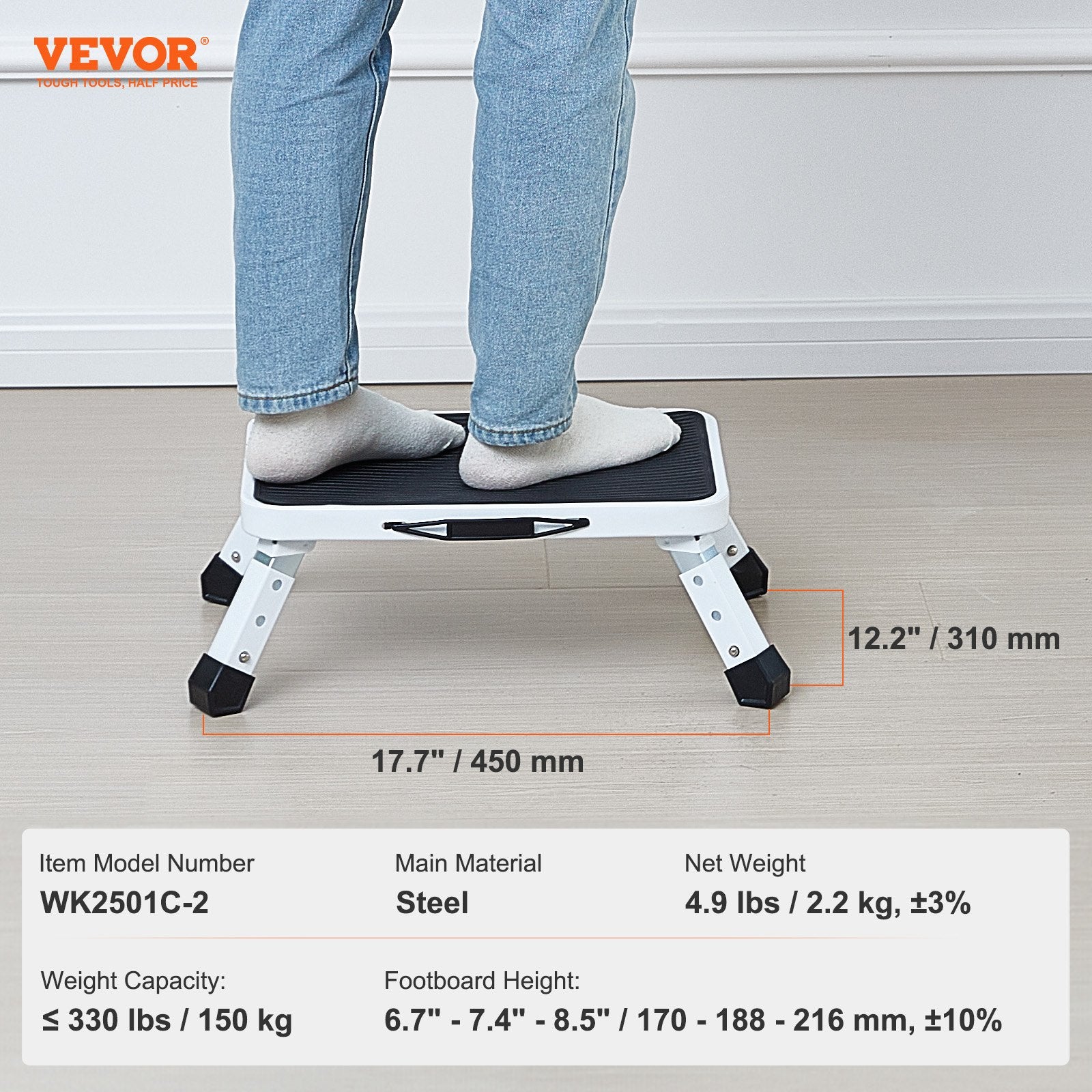 Mobility & Accessibility: VEVOR Step Stool 1-Step 150KG Capacity, Folding Steel Step Ladder 3 Adjustable Height, Portable Toddler Step Stools for Adults, Non-Slip Sturdy Step Ladders for Office, RVs, Pets, Bathrooms,Bedrooms