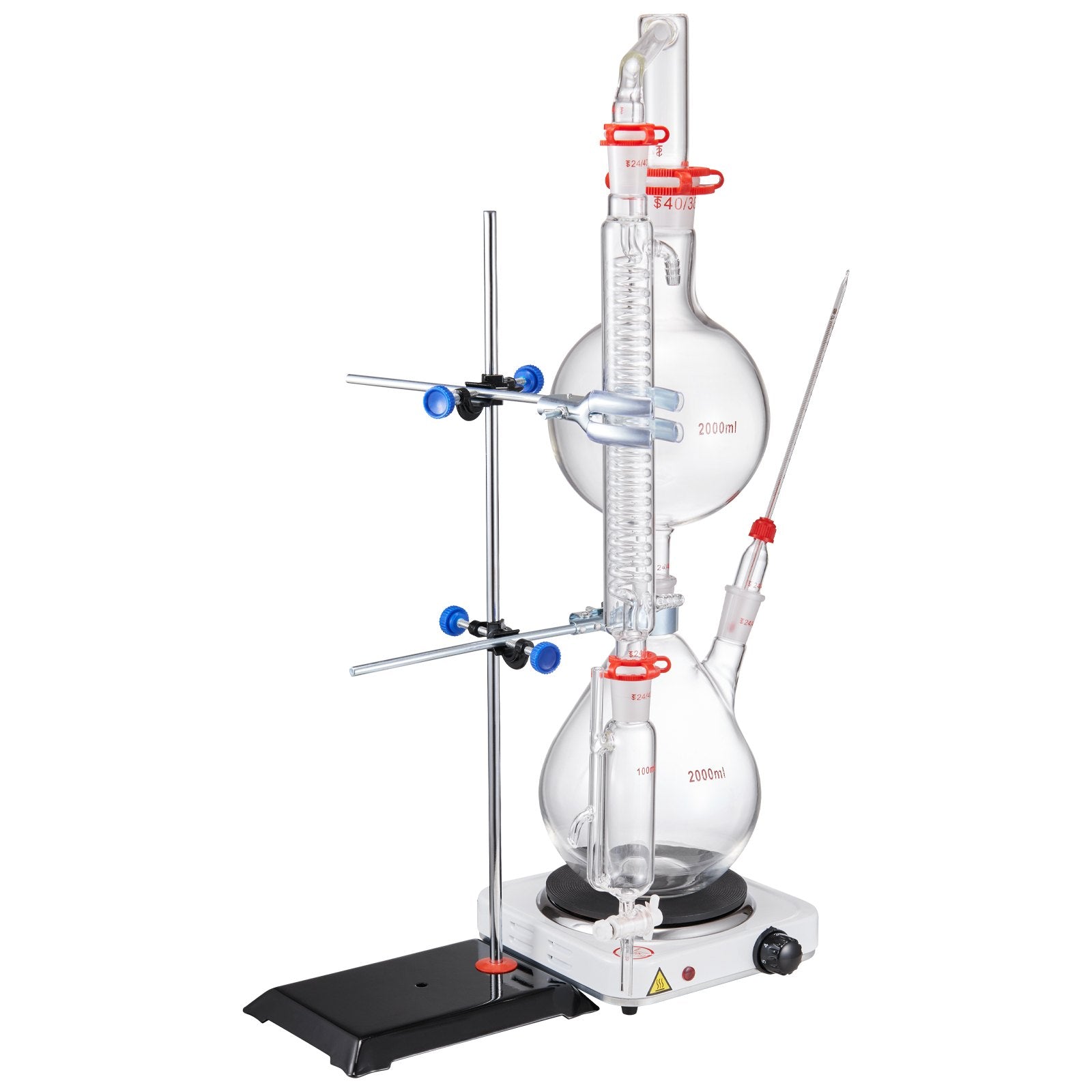 Distilling & Brewing: VEVOR Essential Oil Distillation Kit, 2000ml Distillation Apparatus, 3.3 Boro Lab Glassware Distillation Kit with 1000W Heating Plate and 24, 40 Joint, 28 pcs Set
