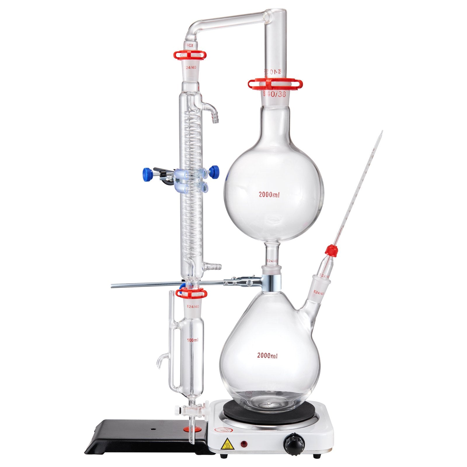 Distilling & Brewing: VEVOR Essential Oil Distillation Kit, 2000ml Distillation Apparatus, 3.3 Boro Lab Glassware Distillation Kit with 1000W Heating Plate and 24, 40 Joint, 28 pcs Set