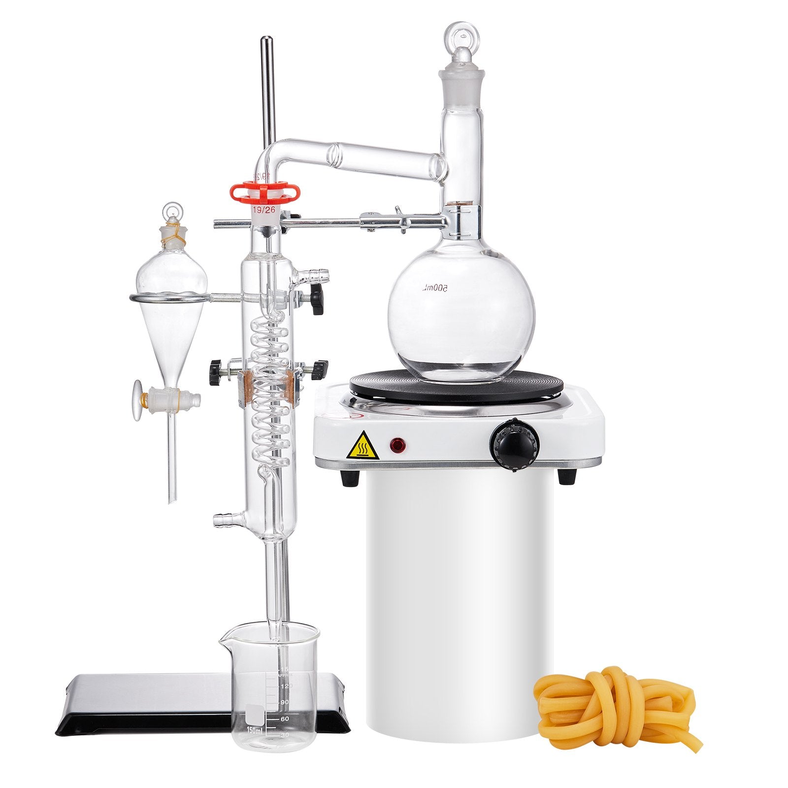 Distilling & Brewing: VEVOR Essential Oil Distillation Kit, 500ml Distillation Apparatus, 3.3 Boro Lab Glassware Distillation Kit with 1000W Heating Plate and 24, 40 Joint, 33 pcs Set