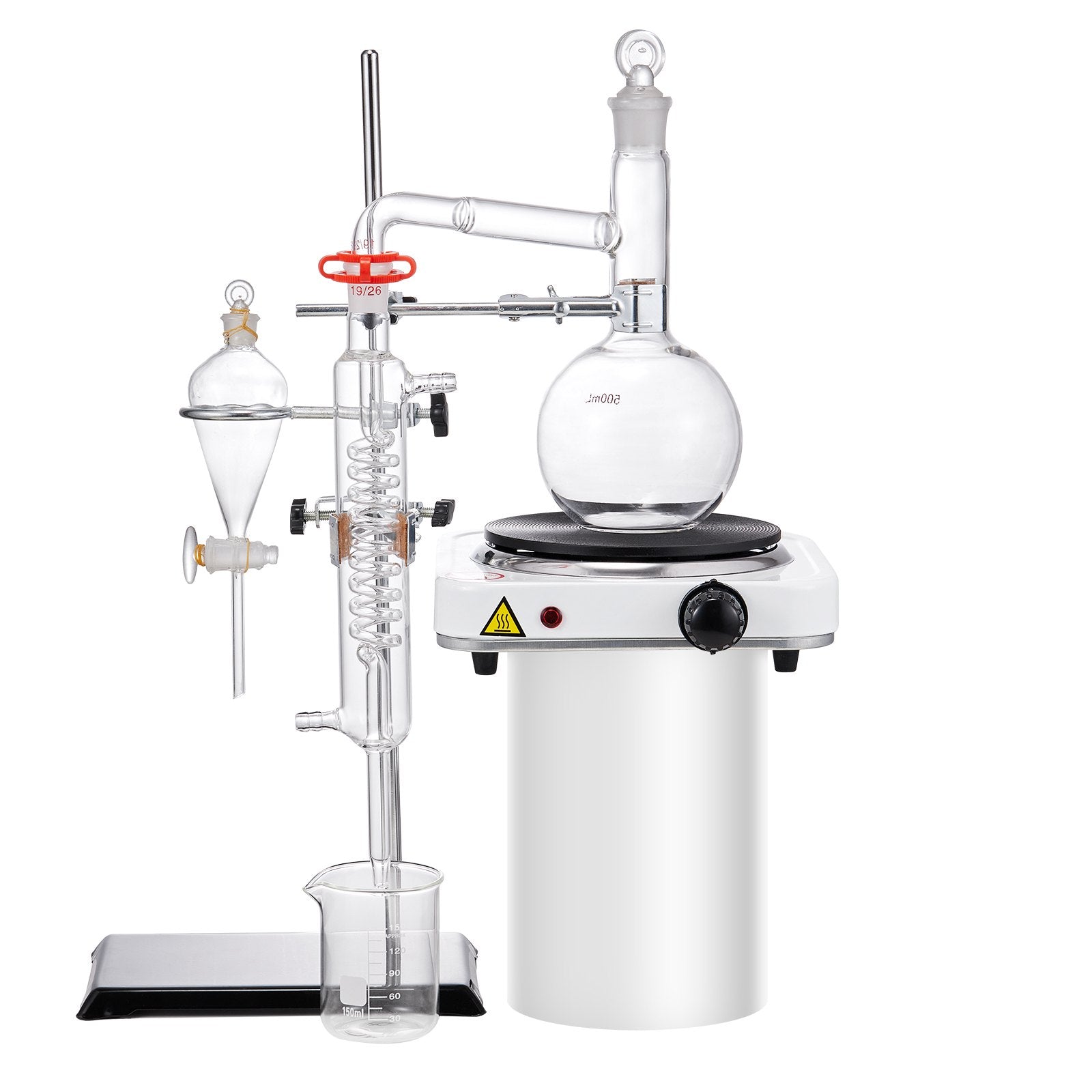 Distilling & Brewing: VEVOR Essential Oil Distillation Kit, 500ml Distillation Apparatus, 3.3 Boro Lab Glassware Distillation Kit with 1000W Heating Plate and 24, 40 Joint, 33 pcs Set