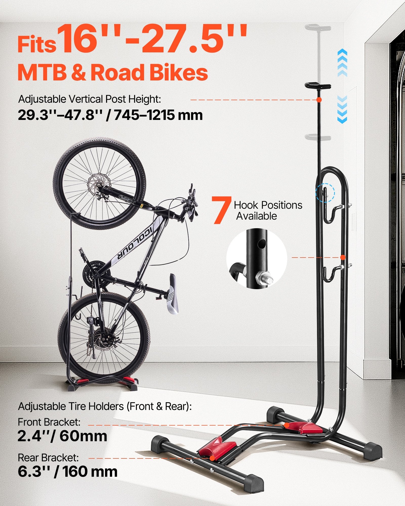 Wall Storage Racks: VEVOR Bike Rack, Upright Bike Stand Floor for 406.4 to 700 mm Mountain & Road Bikes, Vertical & Horizontal Bicycle Stand for Secure Parking and Storage in Garage, Truck Bed, Indoor, Outdoor, Black