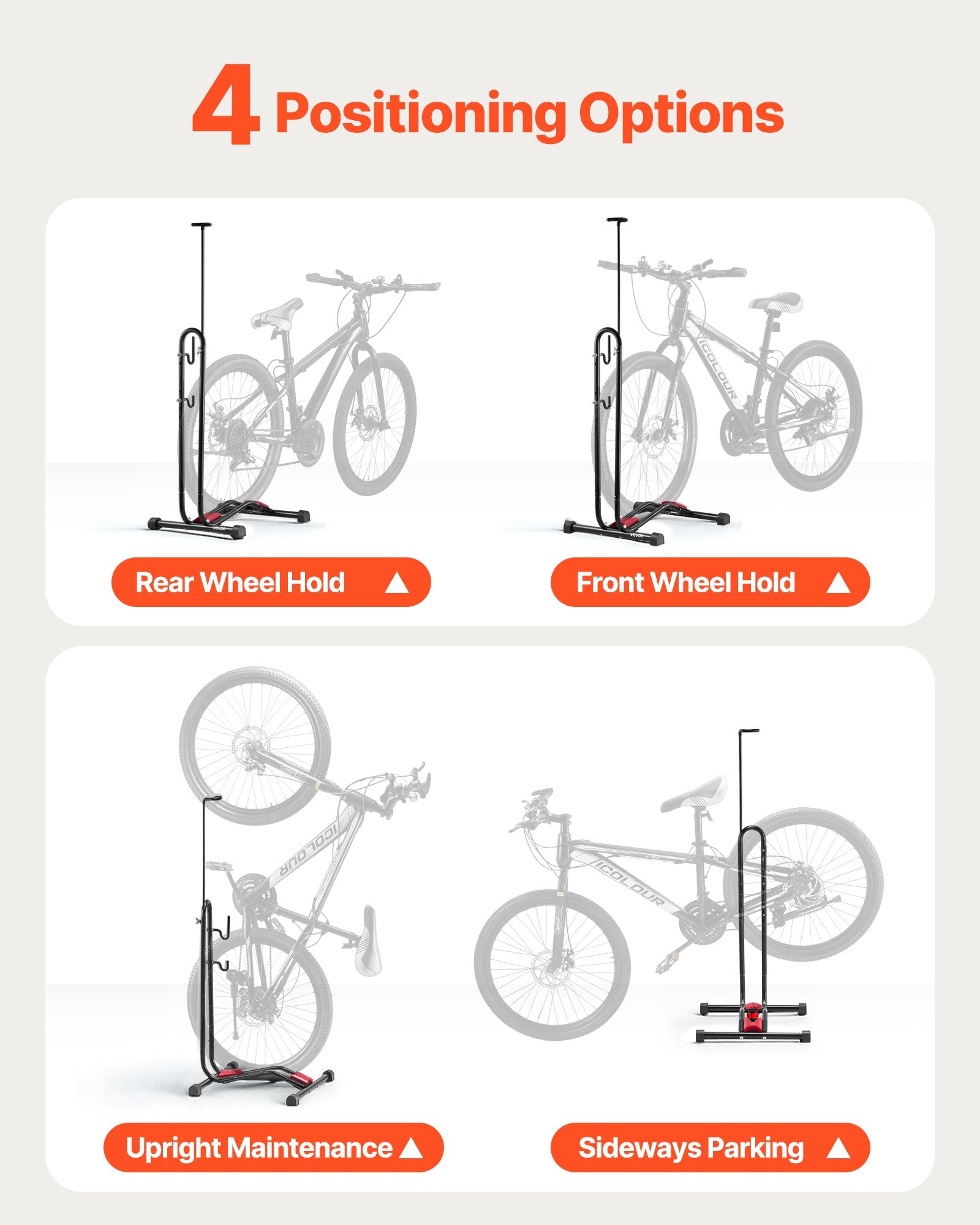 Wall Storage Racks: VEVOR Bike Rack, Upright Bike Stand Floor for 406.4 to 700 mm Mountain & Road Bikes, Vertical & Horizontal Bicycle Stand for Secure Parking and Storage in Garage, Truck Bed, Indoor, Outdoor, Black