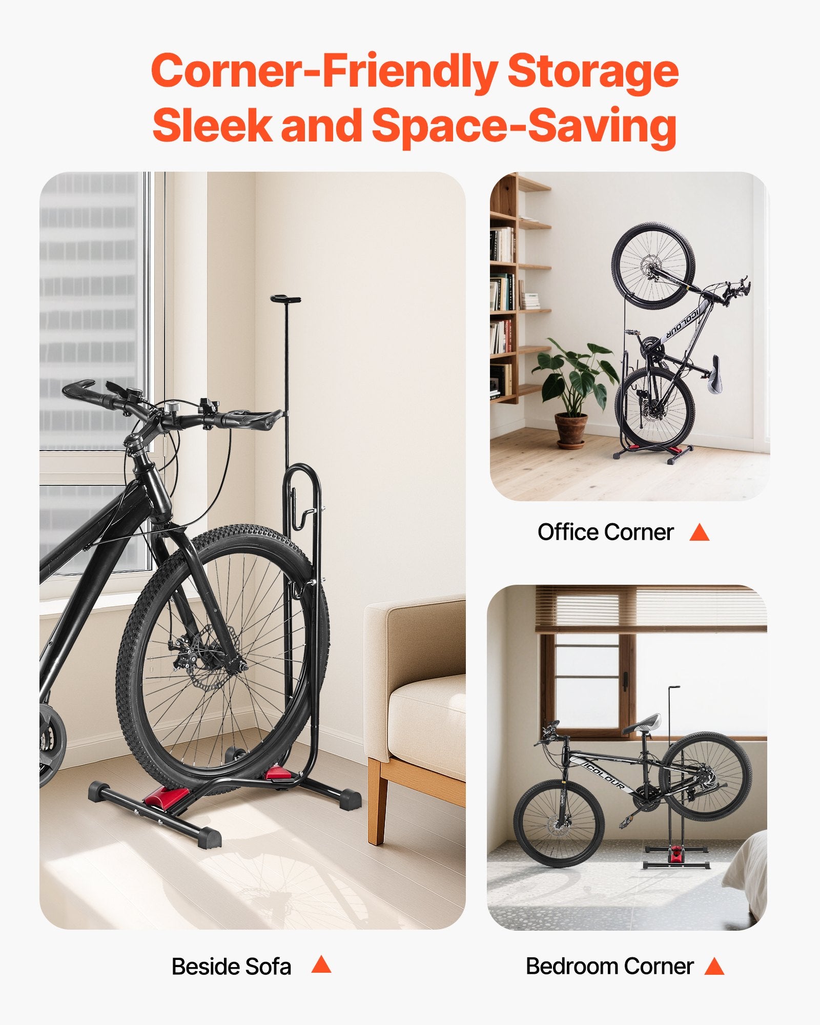 Wall Storage Racks: VEVOR Bike Rack, Upright Bike Stand Floor for 406.4 to 700 mm Mountain & Road Bikes, Vertical & Horizontal Bicycle Stand for Secure Parking and Storage in Garage, Truck Bed, Indoor, Outdoor, Black