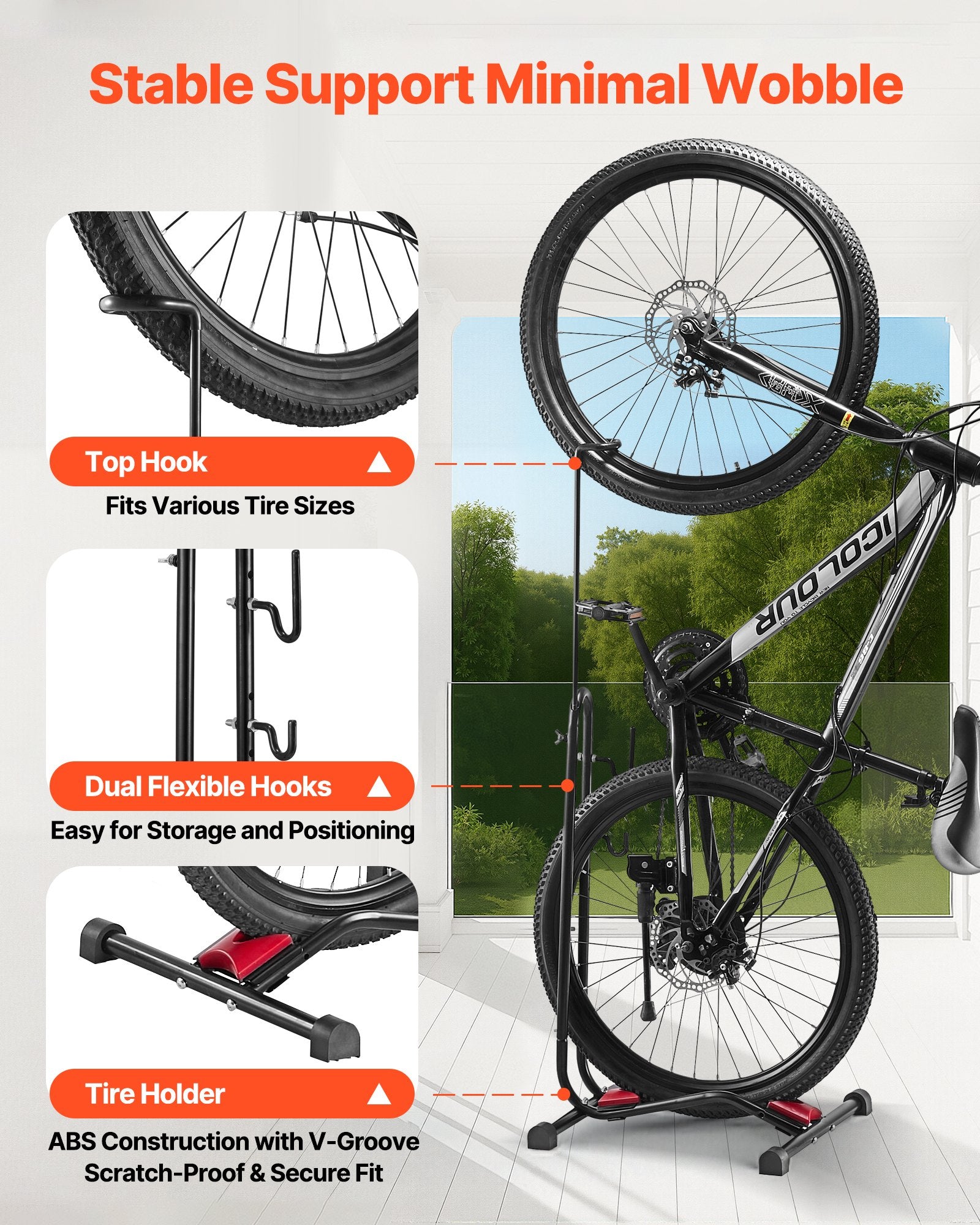 Wall Storage Racks: VEVOR Bike Rack, Upright Bike Stand Floor for 406.4 to 700 mm Mountain & Road Bikes, Vertical & Horizontal Bicycle Stand for Secure Parking and Storage in Garage, Truck Bed, Indoor, Outdoor, Black