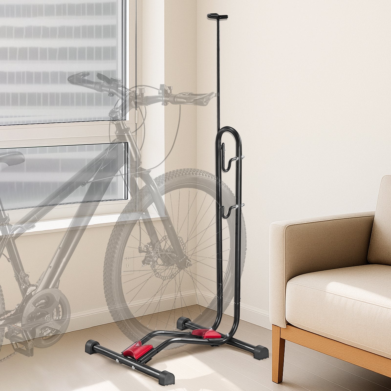 Wall Storage Racks: VEVOR Bike Rack, Upright Bike Stand Floor for 406.4 to 700 mm Mountain & Road Bikes, Vertical & Horizontal Bicycle Stand for Secure Parking and Storage in Garage, Truck Bed, Indoor, Outdoor, Black