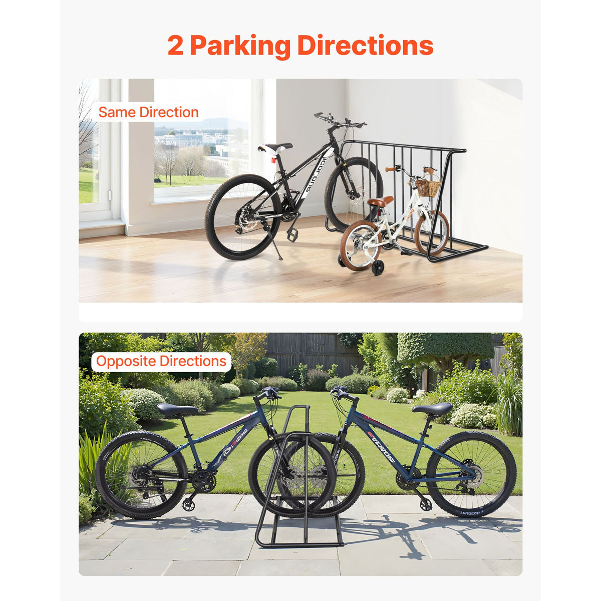 Bike Rack, Fits Tire Width 3 Inch/76.2 mm, Carbon Steel Double-Sided Grid Bike Rack Stand, Freestanding Bicycle Storage Holder for Curbside, Garage, Indoor, Outdoor Parking, 6-Bicycle Capacity