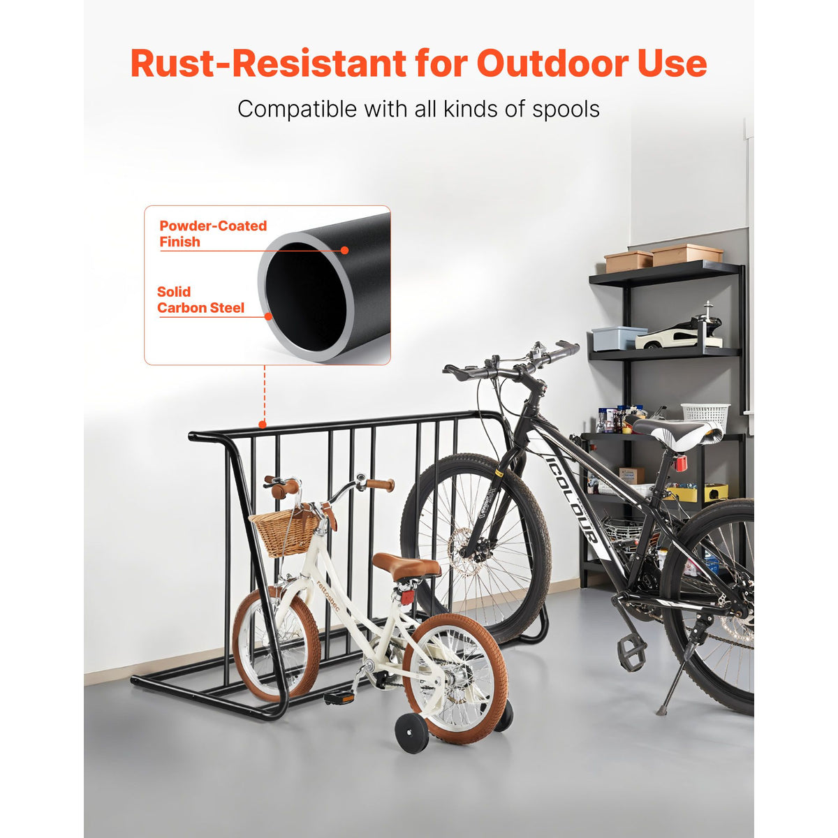 Bike Rack, Fits Tire Width 3 Inch/76.2 mm, Carbon Steel Double-Sided Grid Bike Rack Stand, Freestanding Bicycle Storage Holder for Curbside, Garage, Indoor, Outdoor Parking, 6-Bicycle Capacity