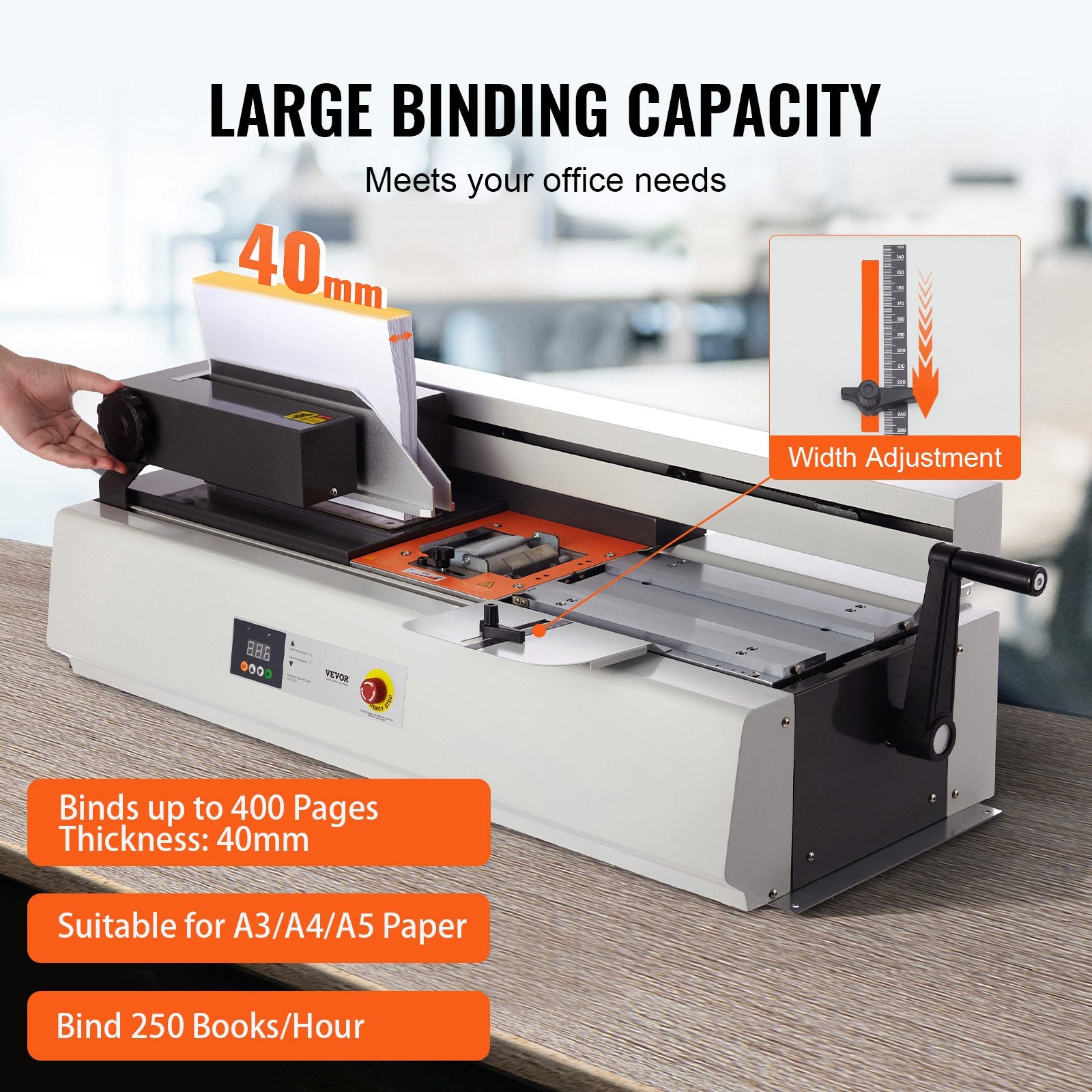 Paper Products: VEVOR Thermal Binding Machine, 400 Sheets Capacity Hot Glue Binding Machine, Thermal Book Binder 40mm Binding Thickness A3(Short Edge)/A4/A5 Document
