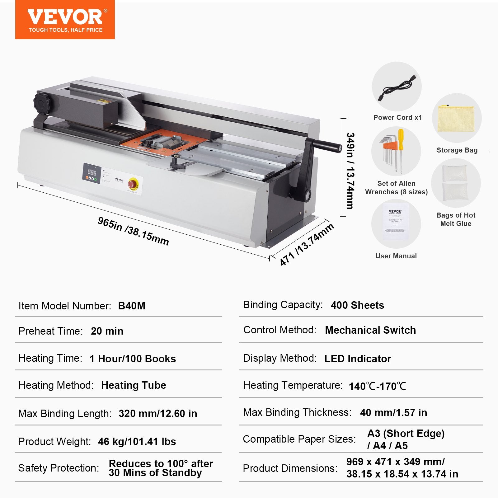 Paper Products: VEVOR Thermal Binding Machine, 400 Sheets Capacity Hot Glue Binding Machine, Thermal Book Binder 40mm Binding Thickness A3(Short Edge)/A4/A5 Document