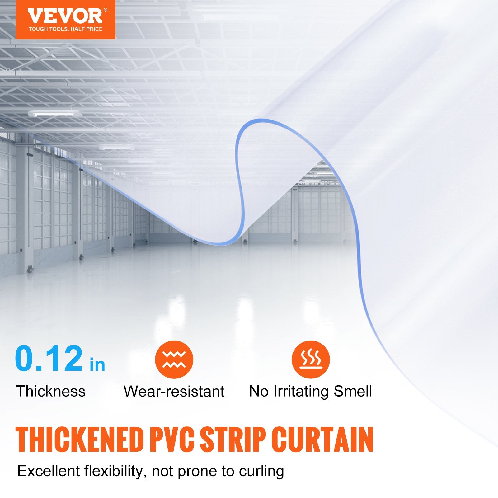 Strip Curtain, 3048 cm L x 30.5 cm W x 3 mm Thickness, Clear PVC Smooth Curtain Strip Door Bulk Roll, Plastic Door Strips for Doorway of Supermarket, Garage, Warehouse, Barn, Pet Animal House