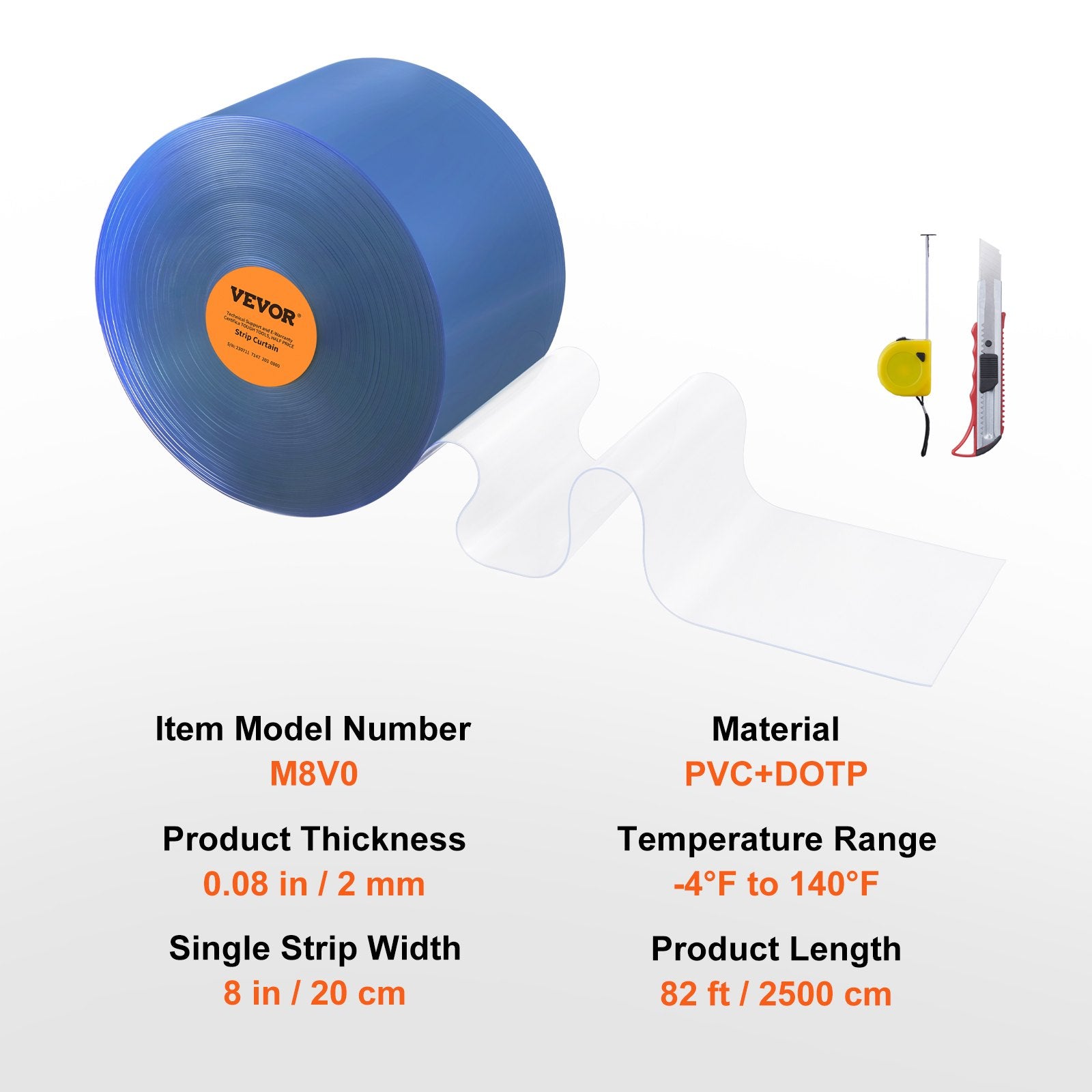 Curtains & Drapes: VEVOR Strip Curtain, 2500 cm L x 20 cm W x 2 mm Thickness, Clear PVC Smooth Curtain Strip Door Bulk Roll, Plastic Door Strips for Doorways of Supermarket, Garage, Warehouse, Barn, Pet Animal House