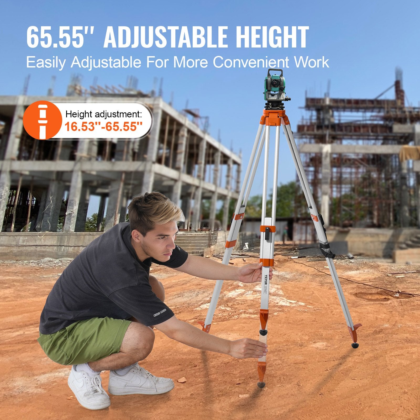 Camera Accessories: VEVOR Laser Level Tripod Stand 5/8"-11 Thread 16.53-65.55 in Height Adjustment
