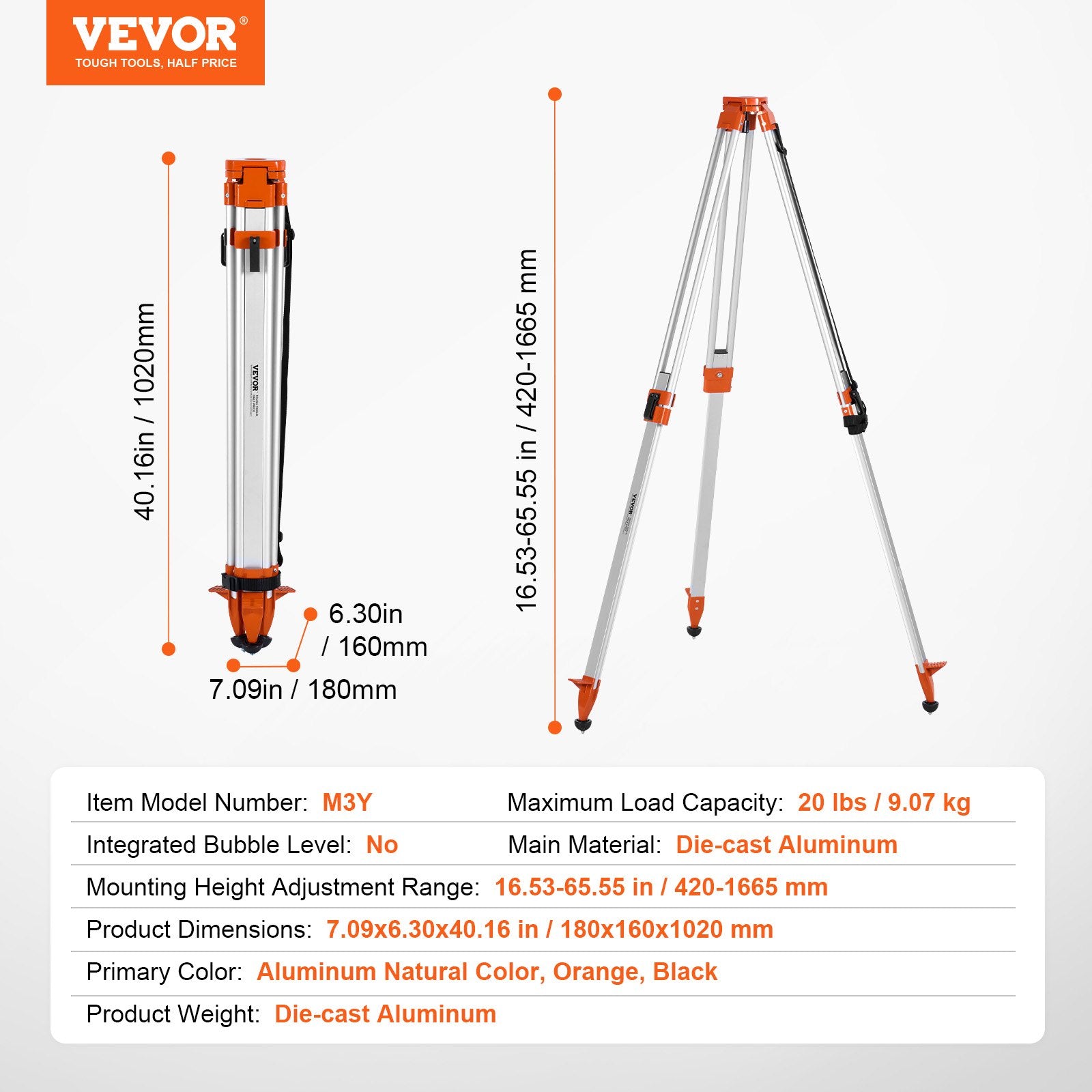 Camera Accessories: VEVOR Laser Level Tripod Stand 5/8"-11 Thread 16.53-65.55 in Height Adjustment