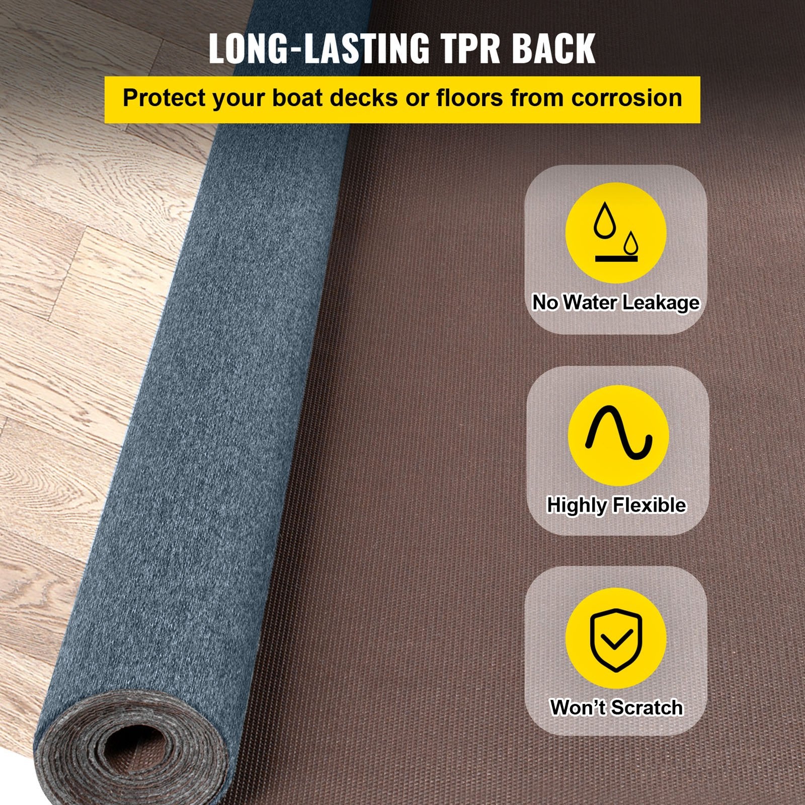 Gray Marine Carpet 6 ft x 36 ft, Boat Carpet Rugs, Indoor Outdoor Rugs for Patio Deck Anti-Slide TPR Water-Proof Back Outdoor Marine Carpeting Outdoor Carpet