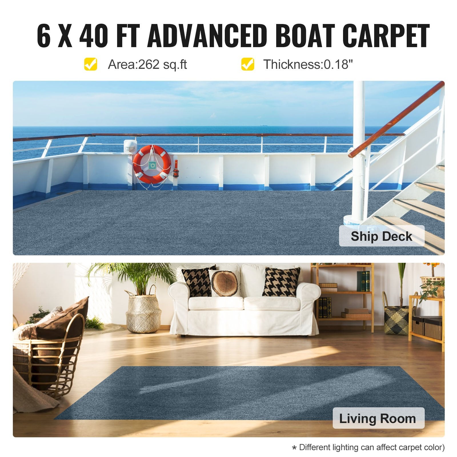 Boating Accessories: VEVOR Gray Marine Carpet 6 ft x 39.3 ft Marine Carpeting Marine Grade Carpet for Boats with Waterproof Back Outdoor Rug for Patio Porch Deck Garage Outdoor Area Rug Runner Anti-Slide Porch Rug,1.8x12m