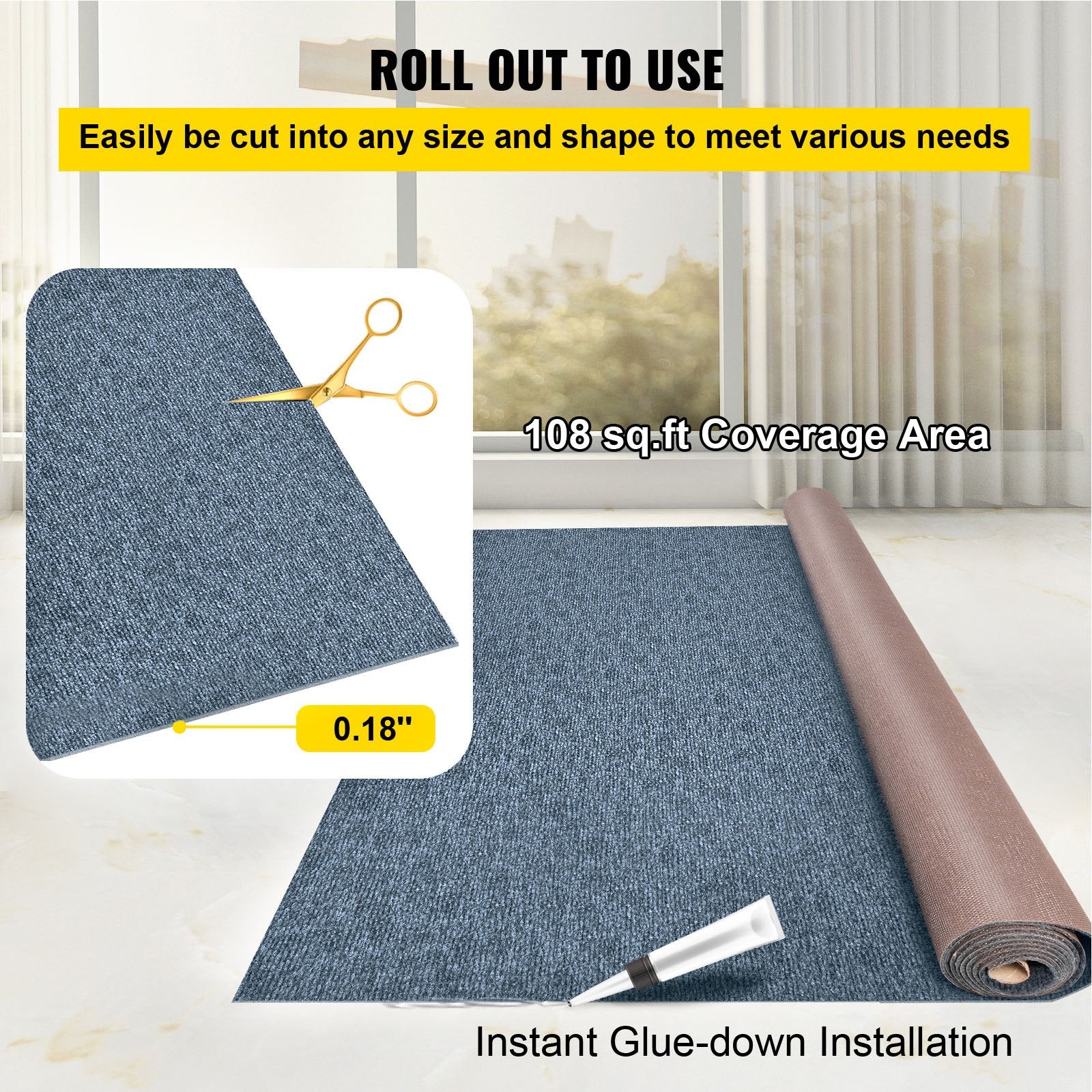 Boating Accessories: VEVOR Gray Marine Carpet 6 ft x 39.3 ft Marine Carpeting Marine Grade Carpet for Boats with Waterproof Back Outdoor Rug for Patio Porch Deck Garage Outdoor Area Rug Runner Anti-Slide Porch Rug,1.8x12m