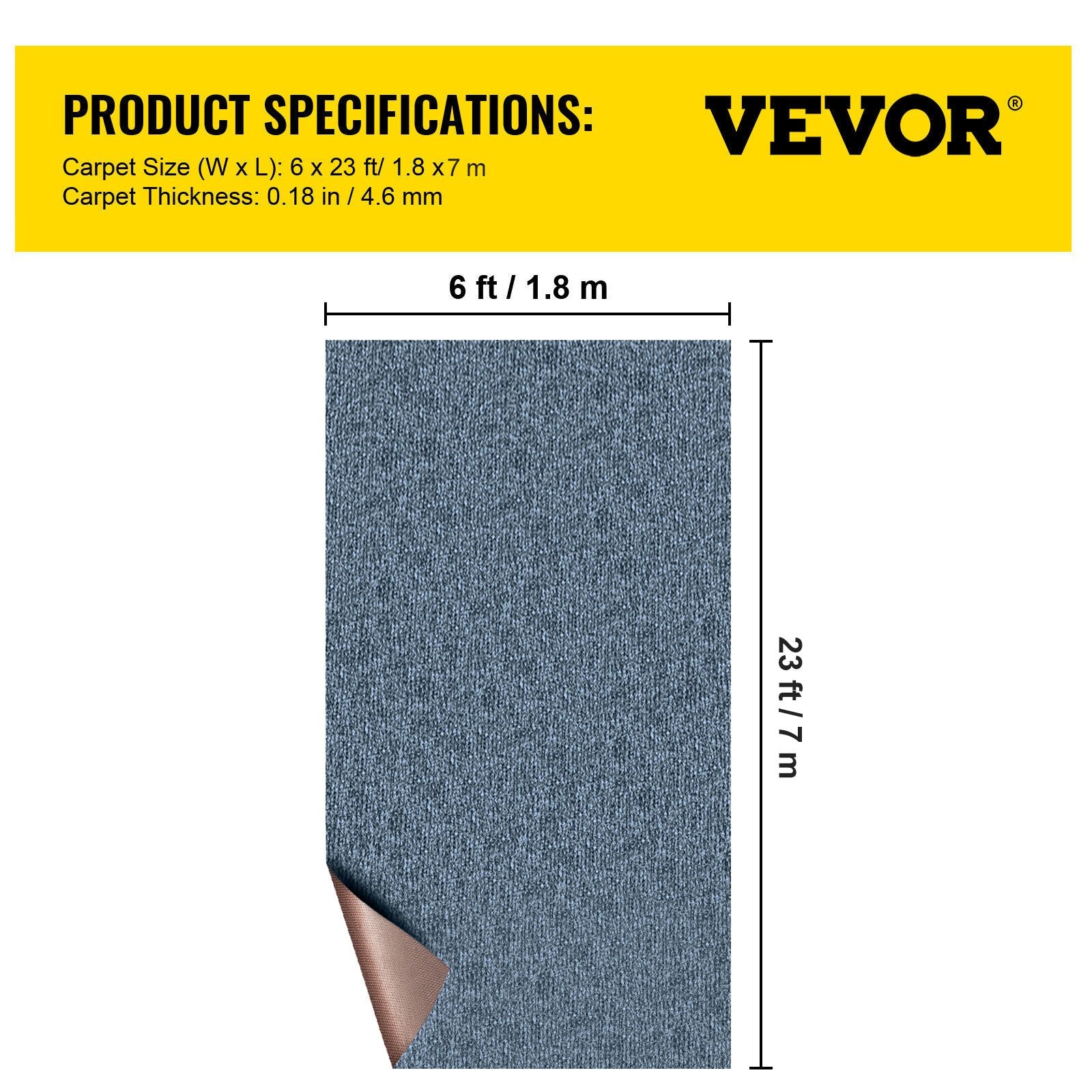Gray Marine Carpet 6 ft x 23 ft Boat Carpet Rugs Indoor Outdoor Rugs for Patio Deck Anti-Slide TPR Water-Proof Back Cut Outdoor Marine Carpeting Easy Clean Outdoor Carpet Roll