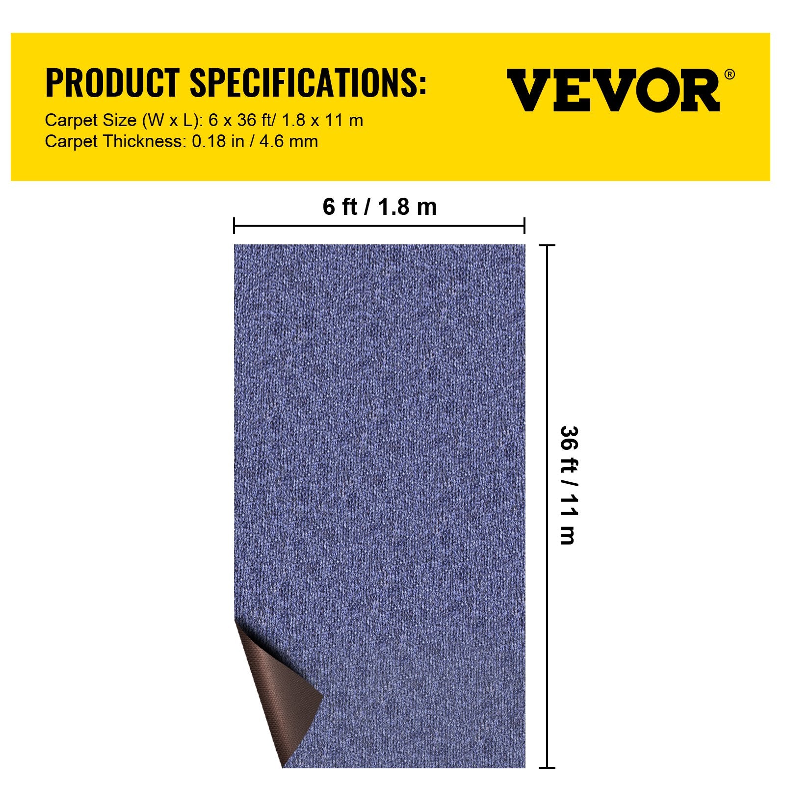 Boating Accessories: VEVOR Deep Blue Marine Carpet 6 ft x 36 ft Marine Carpeting Marine Grade Carpet for Boats with Waterproof Back Outdoor Rug for Patio Porch Deck Garage Outdoor Area Rug Runner Non-Slide Porch Rug