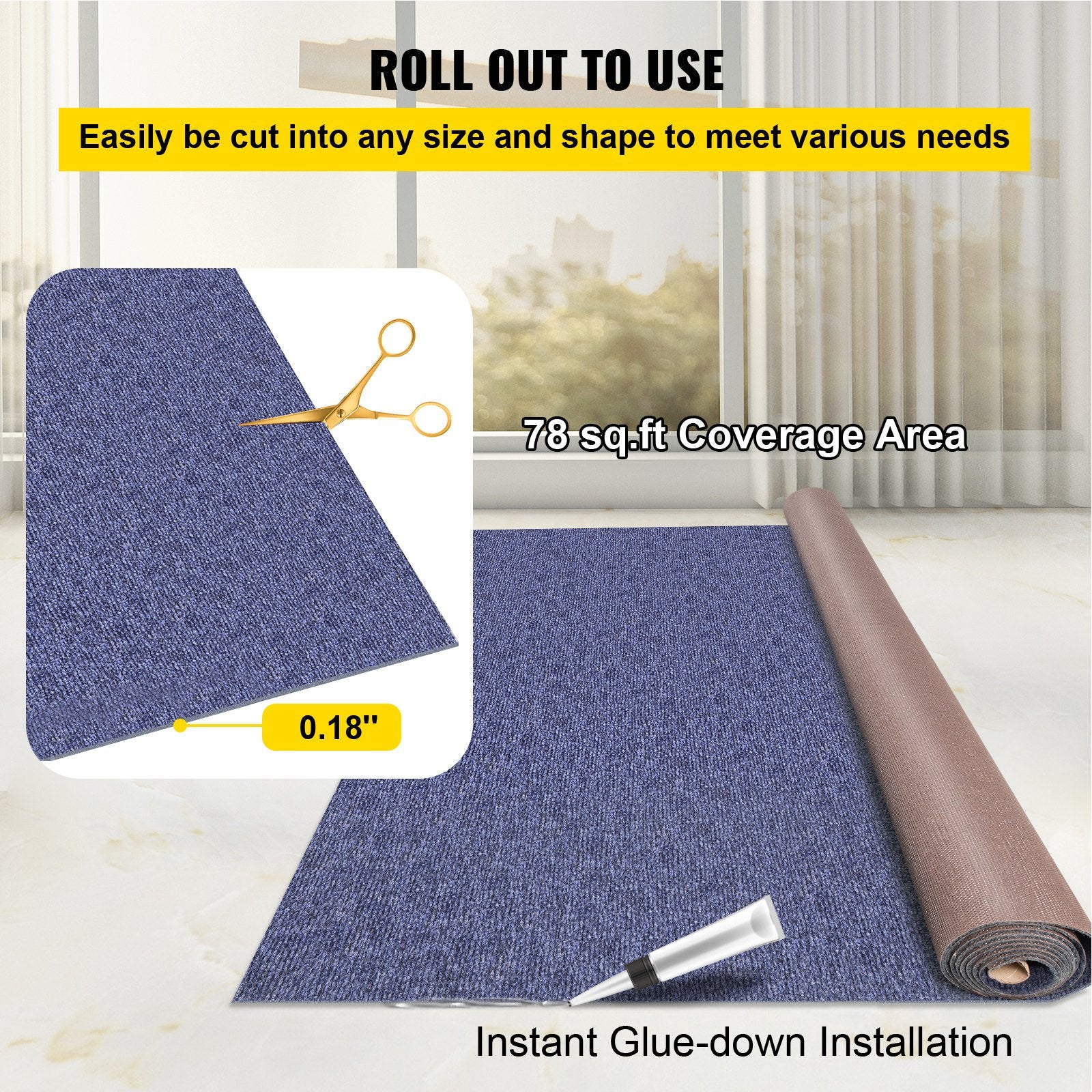 Floor Rugs: VEVOR Indoor Outdoor Rug Carpet Blue 6x13ft Area Rugs Runner for Patio Deck,1.8x4m