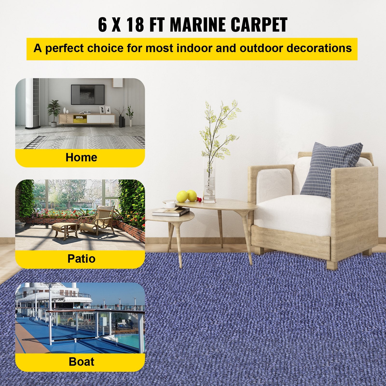 Umbrellas & Sunshades: VEVOR Indoor Outdoor Rug Carpet Blue 6x18ft Area Rugs Runner for Patio Deck, 1.8*5.5m