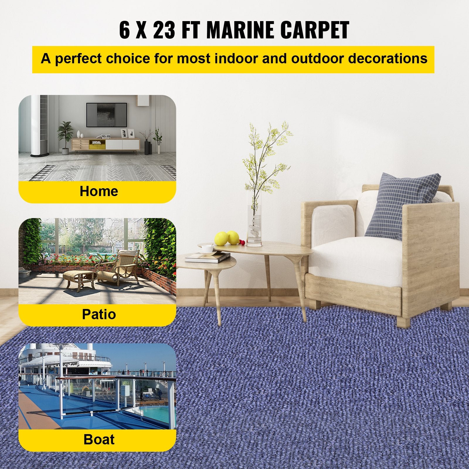 Floor Rugs: VEVOR Indoor Outdoor Rug Carpet Blue 6x23ft Area Rugs Runner for Patio Deck, 1.8x7m