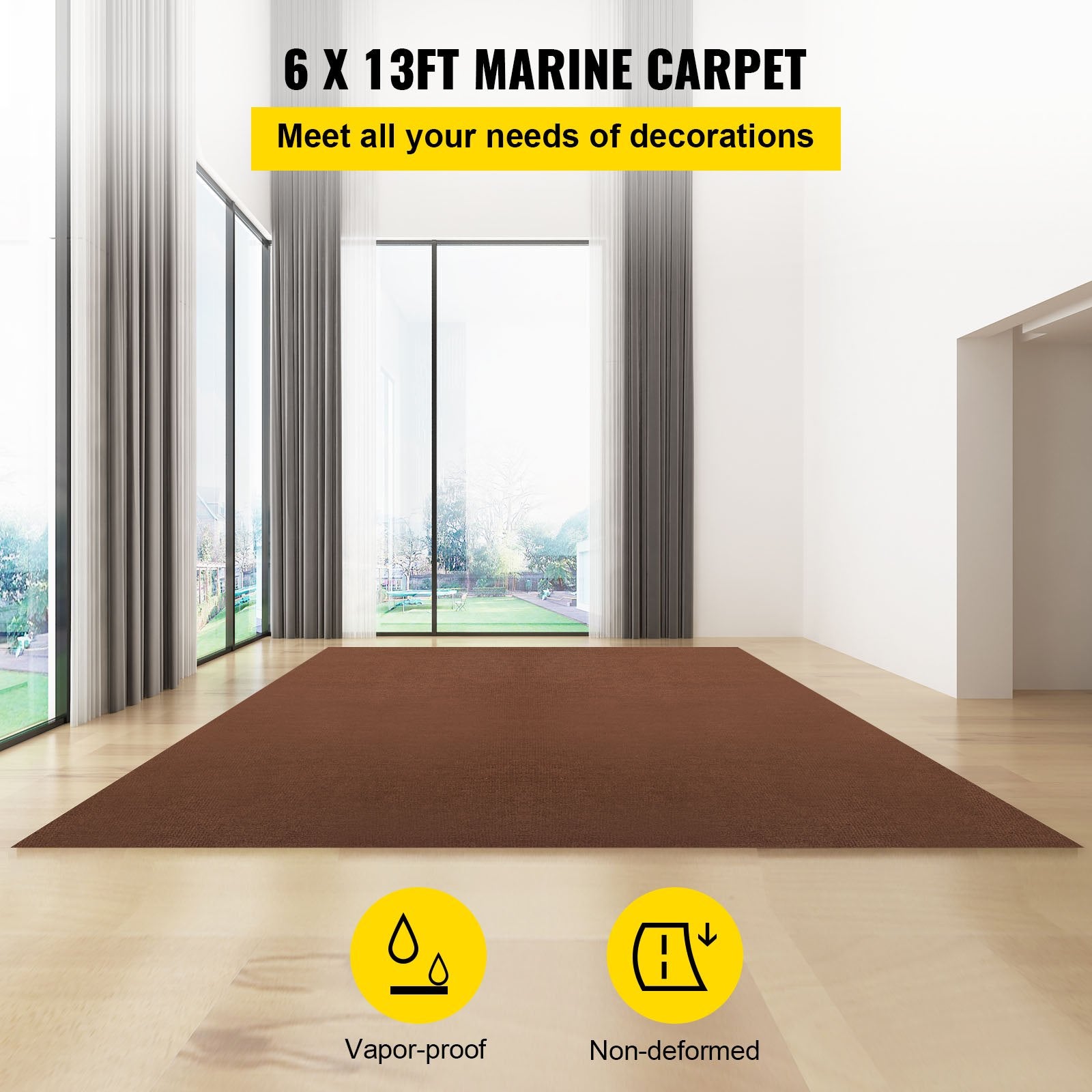 Marine Carpet, 6 x 13 ft Boat Carpeting, Deep Brown Marine Grade Boat Carpet, Indoor/Outdoor Marine Carpeting with Water-Proof TPR Backing, Water-Proof Carpet Roll for Home, Patio, Porch, Deck