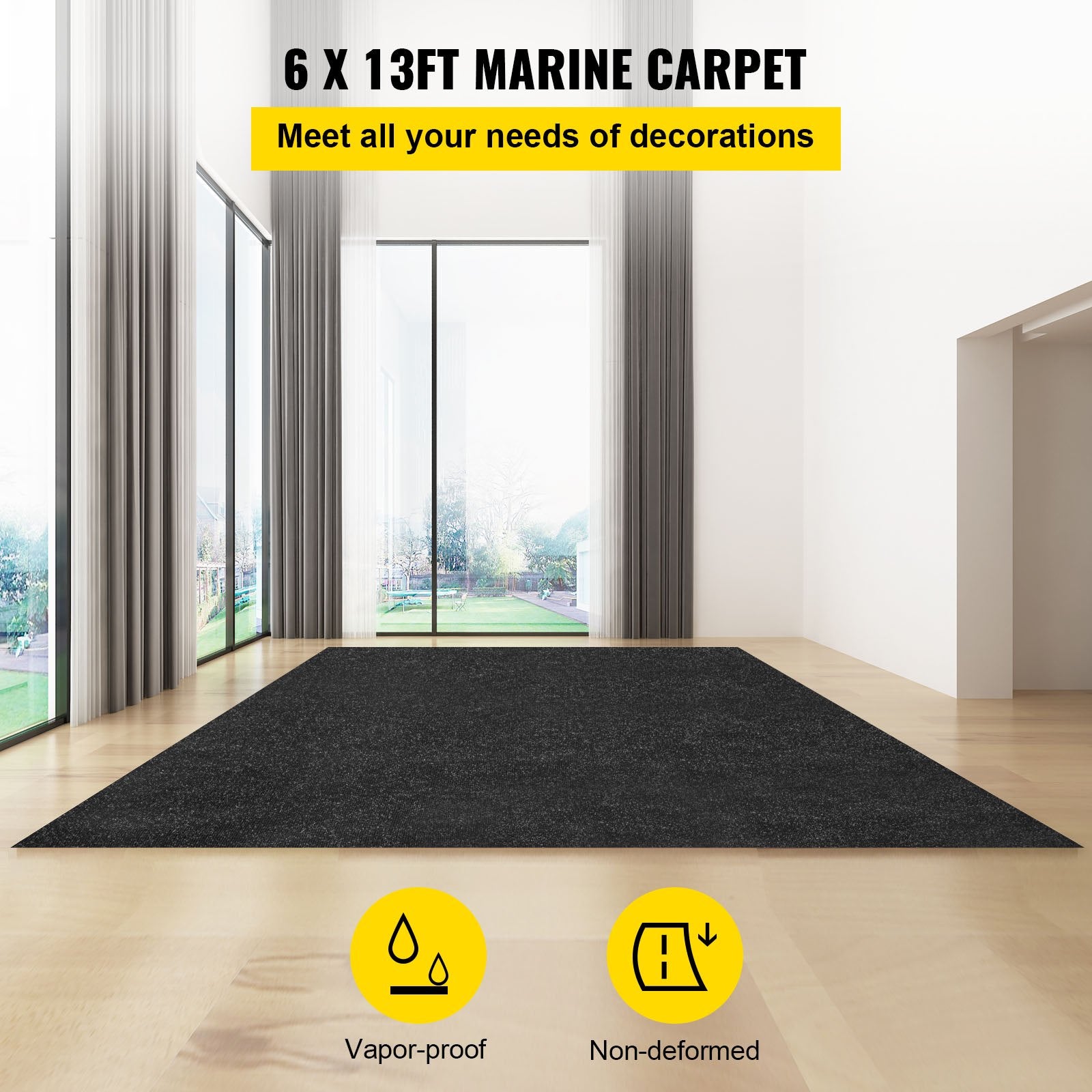 Boating Accessories: VEVOR Bass Boat Carpet Cutpile Marine Carpet 6 x 13 ft Charcoal Black In/Outdoor