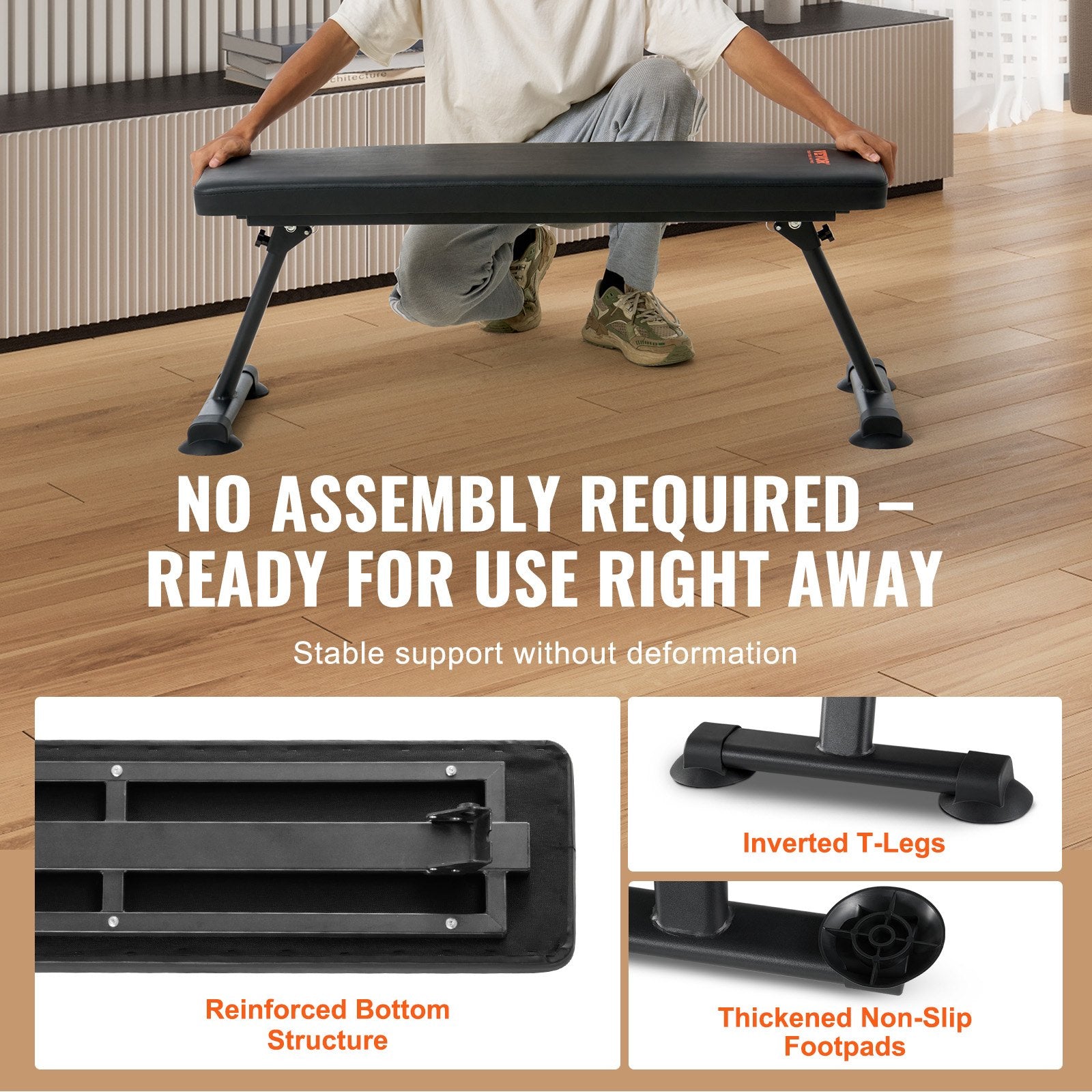 Exercise Benches: VEVOR Flat Weight Bench, Foldable Strength Training Bench, Utility Workout Bench for Full Body Workout, 1000 LBS Press Bench for Home Gym Exercise, for Multi-Purpose Weight Training and Ab Exercises