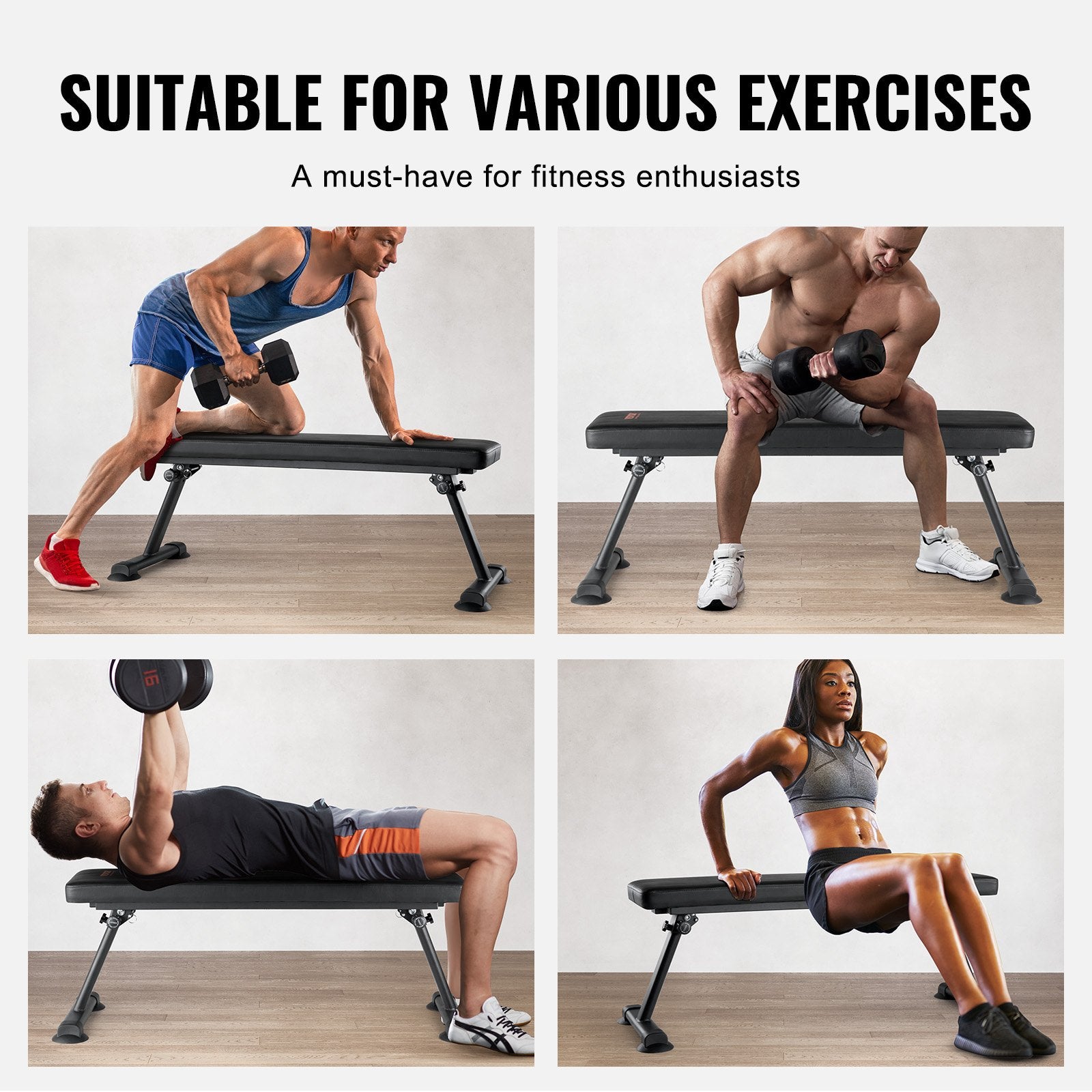Exercise Benches: VEVOR Flat Weight Bench, Foldable Strength Training Bench, Utility Workout Bench for Full Body Workout, 1000 LBS Press Bench for Home Gym Exercise, for Multi-Purpose Weight Training and Ab Exercises