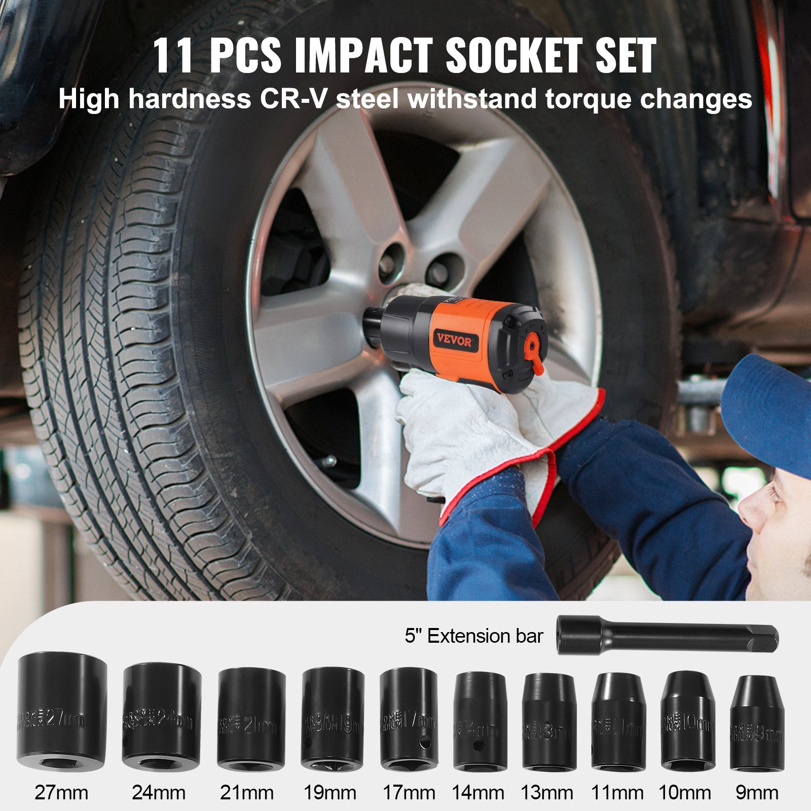 Tool Clamps & Vices: VEVOR 1/2-Inch Air Impact Wrench, High Torque Up to 1400 ft-lbs, Lightweight 4.6 lb Design Pneumatic Impact Gun with 11-PCS 1/2-Inch Drive CR-V Steel Impact Socket Set & Carrying Case