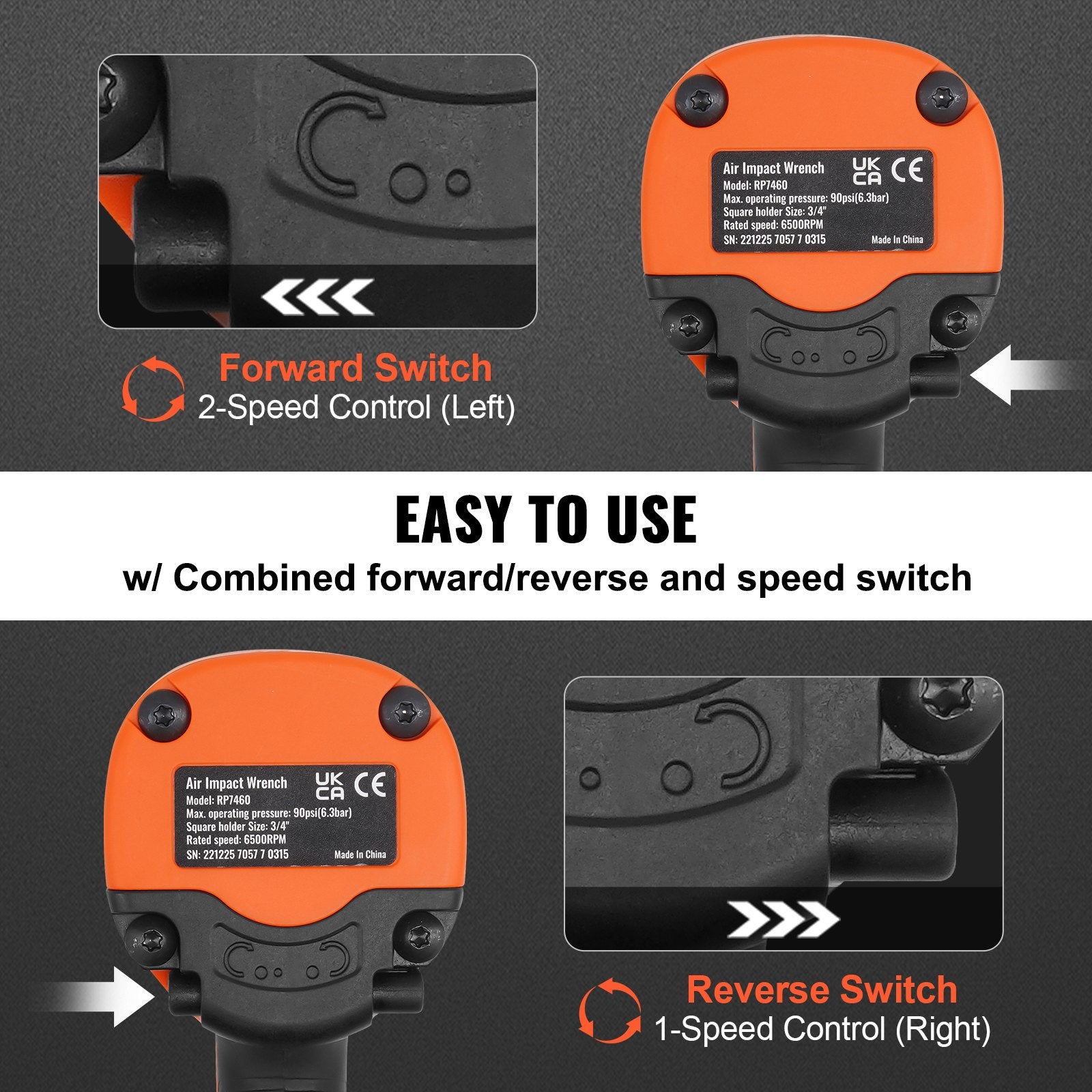 Automotive Repair & Speciality Tools: VEVOR Air Impact Wrench, 3/4-Inch Drive Air Impact Gun, Up to 1870ft-lbs Nut-busting Torque, Composite Pneumatic Impact Wrench for Auto_epairs_nd_aintenance Heavy Duty
