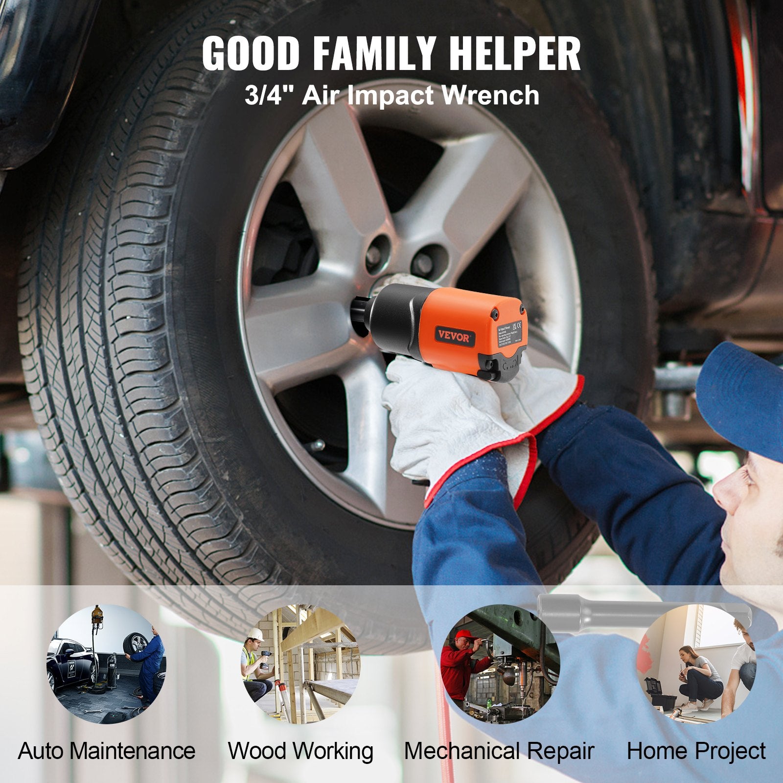 Automotive Repair & Speciality Tools: VEVOR Air Impact Wrench, 3/4-Inch Drive Air Impact Gun, Up to 1870ft-lbs Nut-busting Torque, Composite Pneumatic Impact Wrench for Auto_epairs_nd_aintenance Heavy Duty