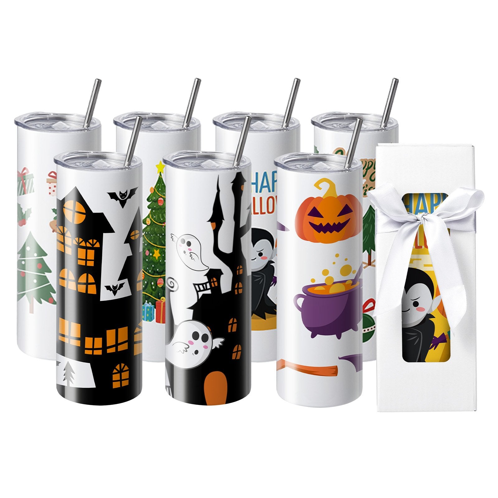 50 Pack Straight Sublimation Tumblers, 20 oz Blank Tumbler Bulk, Stainless Steel Double Wall Tumbler Cups with Straw, Lid, Brush, Base, Shrink Wrap, Gift Box, for Heat Press and Heat Transfer
